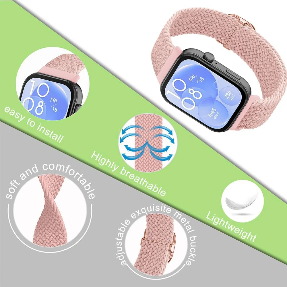 DL3 Mobilak Replacecment Band Compatible with Huawei Watch Fit 3 for Women Men, Adjustable Braided Bands Straps Elastics Sport Wristband Nylon Band for Huawei Watch Fit 3 Strap - Pink