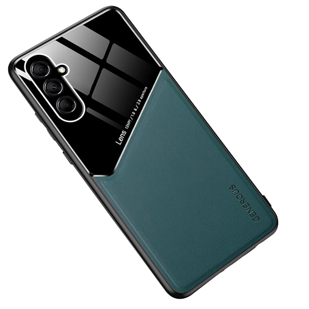 DL3 Mobilak Faux Leather and Plexiglass Protective Case with TPU Frame and Magnetic Car-Mount Support for Samsung Galaxy A16 5G / 4G - Green