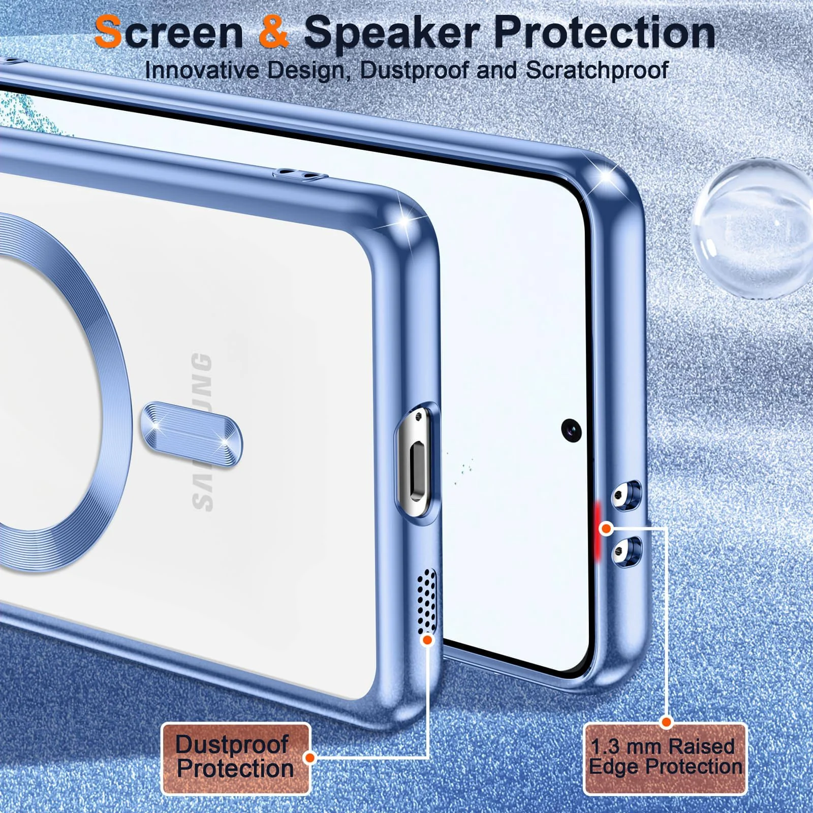 DL3 Mobilak Clear MagSafe-Compatible TPU Case and Camera Lens Protector for Samsung Galaxy S22 Plus - Sierra Blue