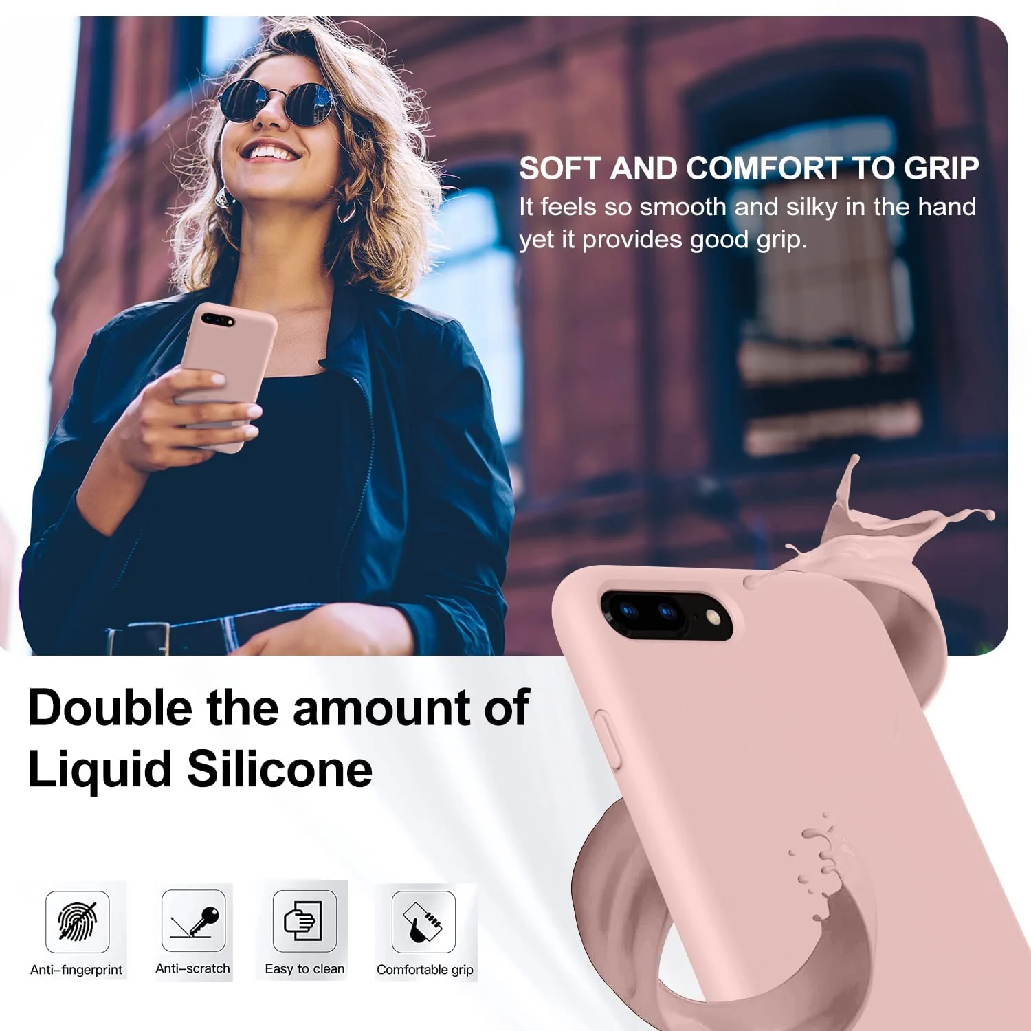 DL3 Mobilak Liquid Silicone Protective Case with Soft Microfiber Lining for iPhone 7 Plus / iPhone 8 Plus - Pink Sand