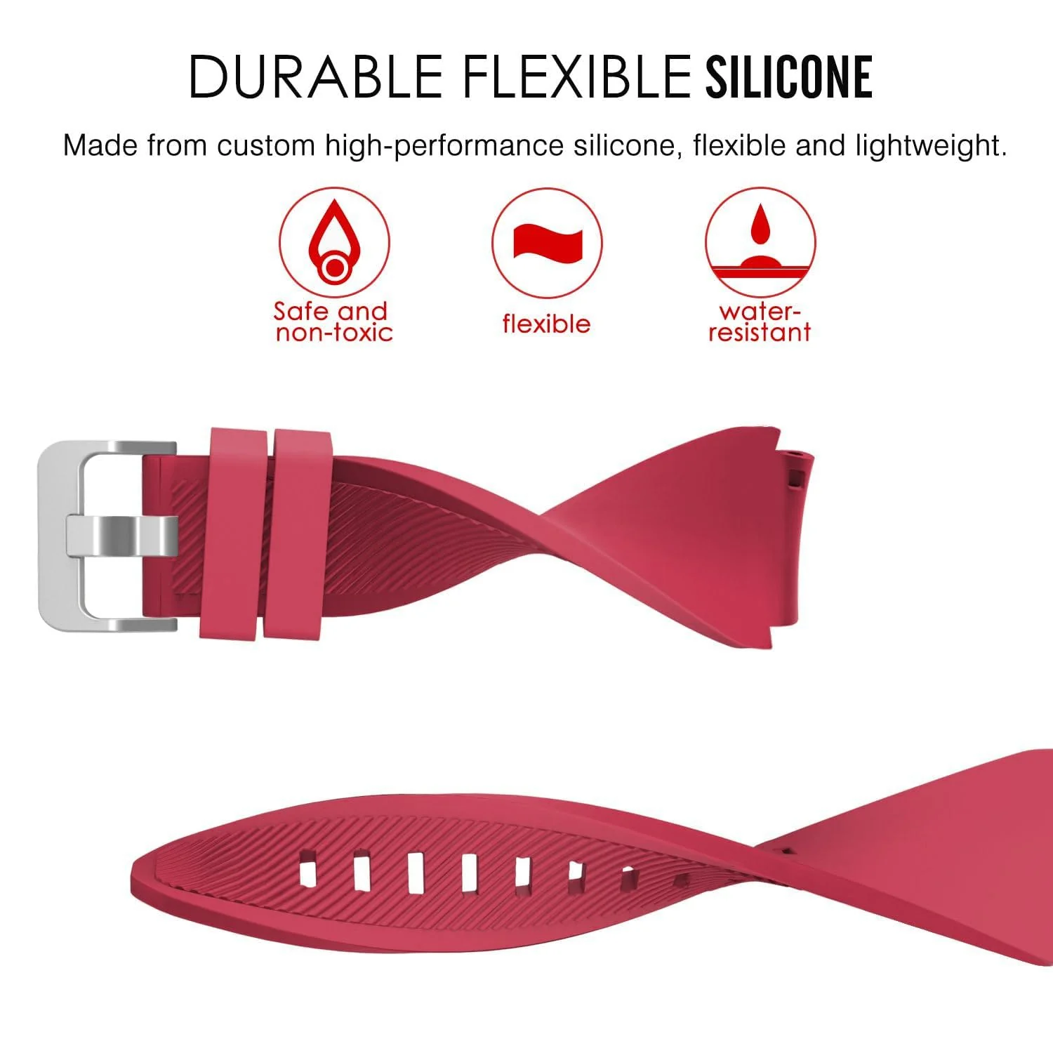 DL3 Mobilak Sport Silicone Band 20MM Strap For Samsung Gear Sport/Watch 6/5/4/5 Pro 45mm/S2 classic/active 2 40mm 44mm/Amazfit GTS/2/2e/GTS3/3 Pro/2 Mini/3 Mini/Bip 3/Bip 3 Pro - Rose Red
