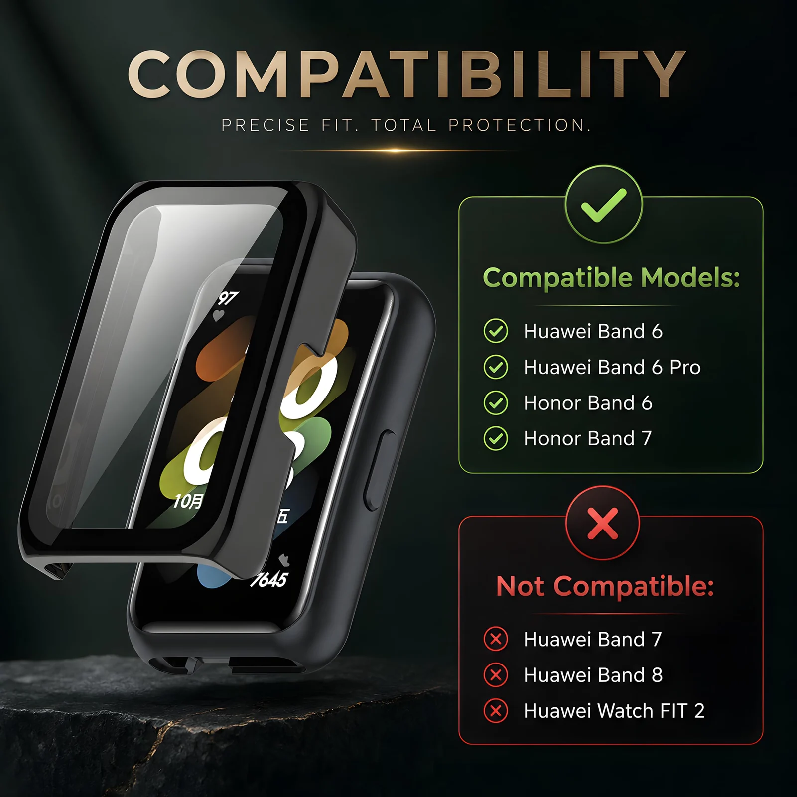 DL3 MOBILAK Full-Coverage Watch Case with Tempered Glass for Huawei Band 6 / Honor Band 6 / Band 7, Green