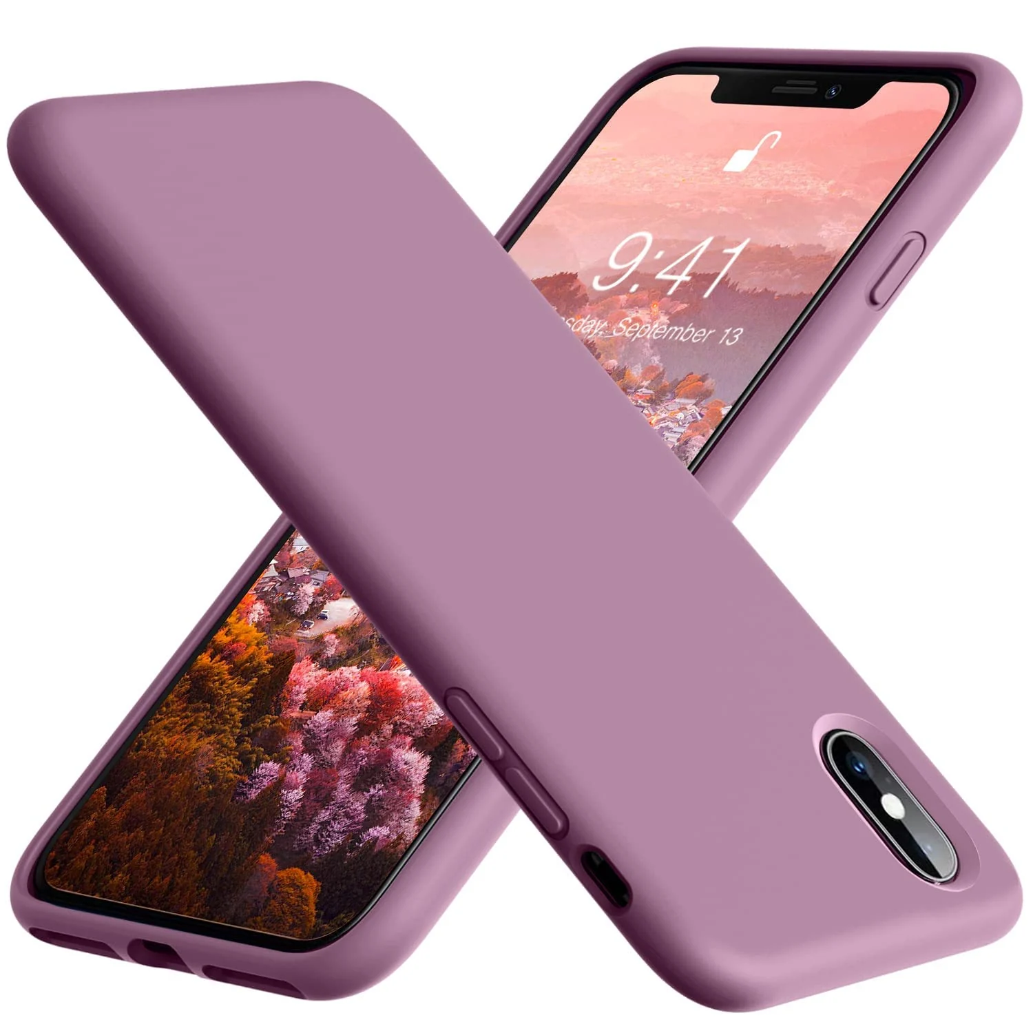 DL3 Mobilak Liquid Silicone Protective Case with Soft Microfiber Lining for iPhone XS Max - Lilac Purple