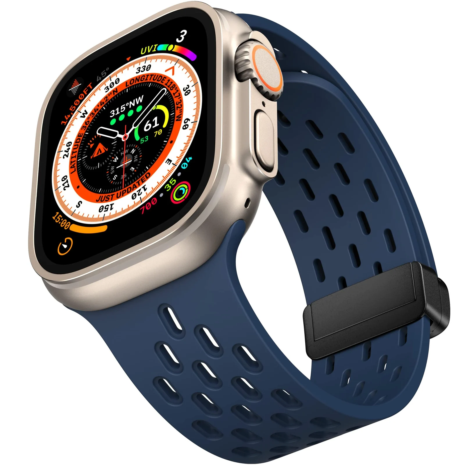 DL3 Mobilak Magnetic Bands for Apple Watch Band 49mm 46mm 45mm 44mm 42mm, Soft Silicone Magnetic Buckle Breathable Sport Watch Strap for iWatch Ultra2 Ultra SE SE2 Series 10 9 8 7 6 5 4 3 2 1 - Navy Blue