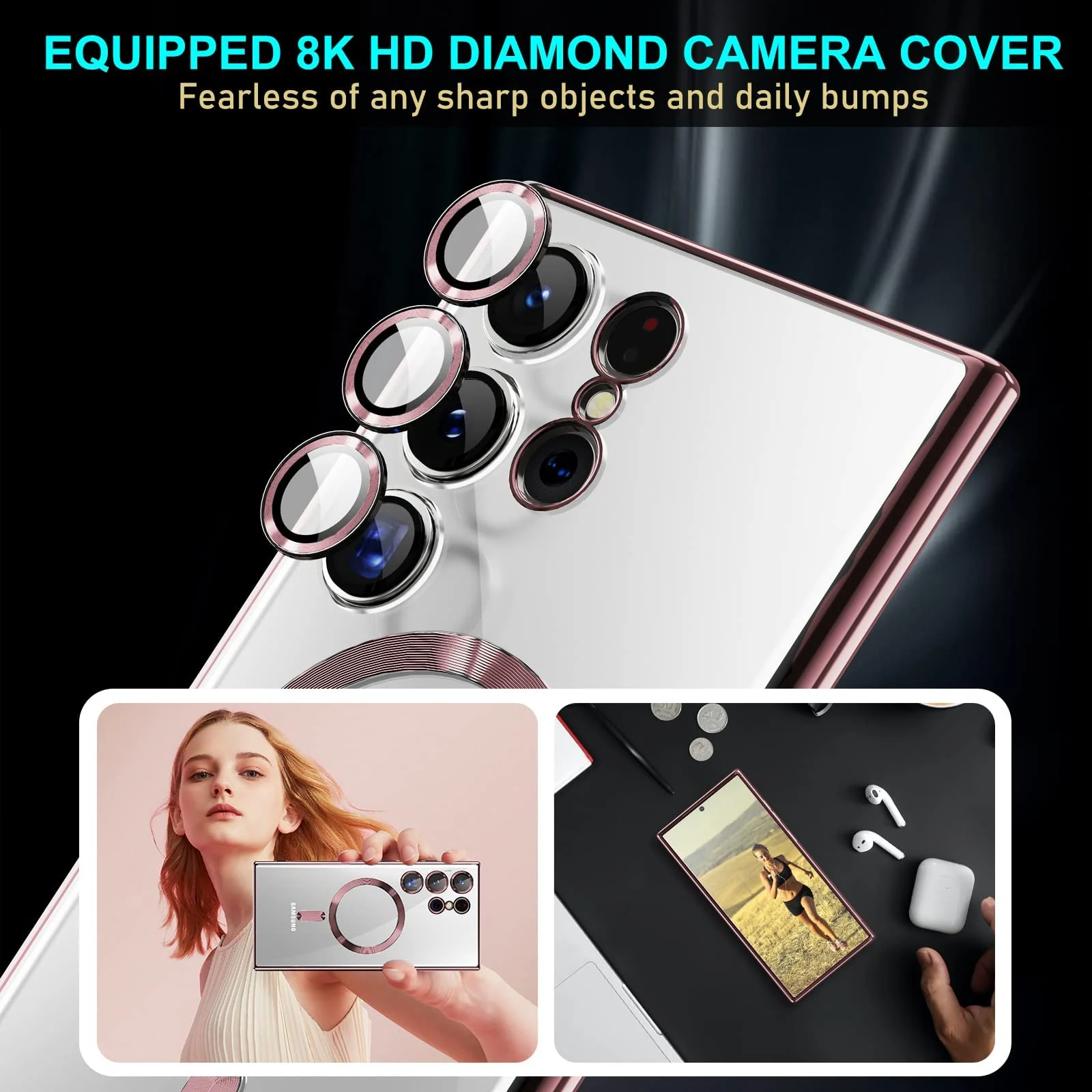 DL3 Mobilak Clear TPU Case with Electroplated Edges for Samsung Galaxy S22 Ultra with Camera Protection - Rose Gold