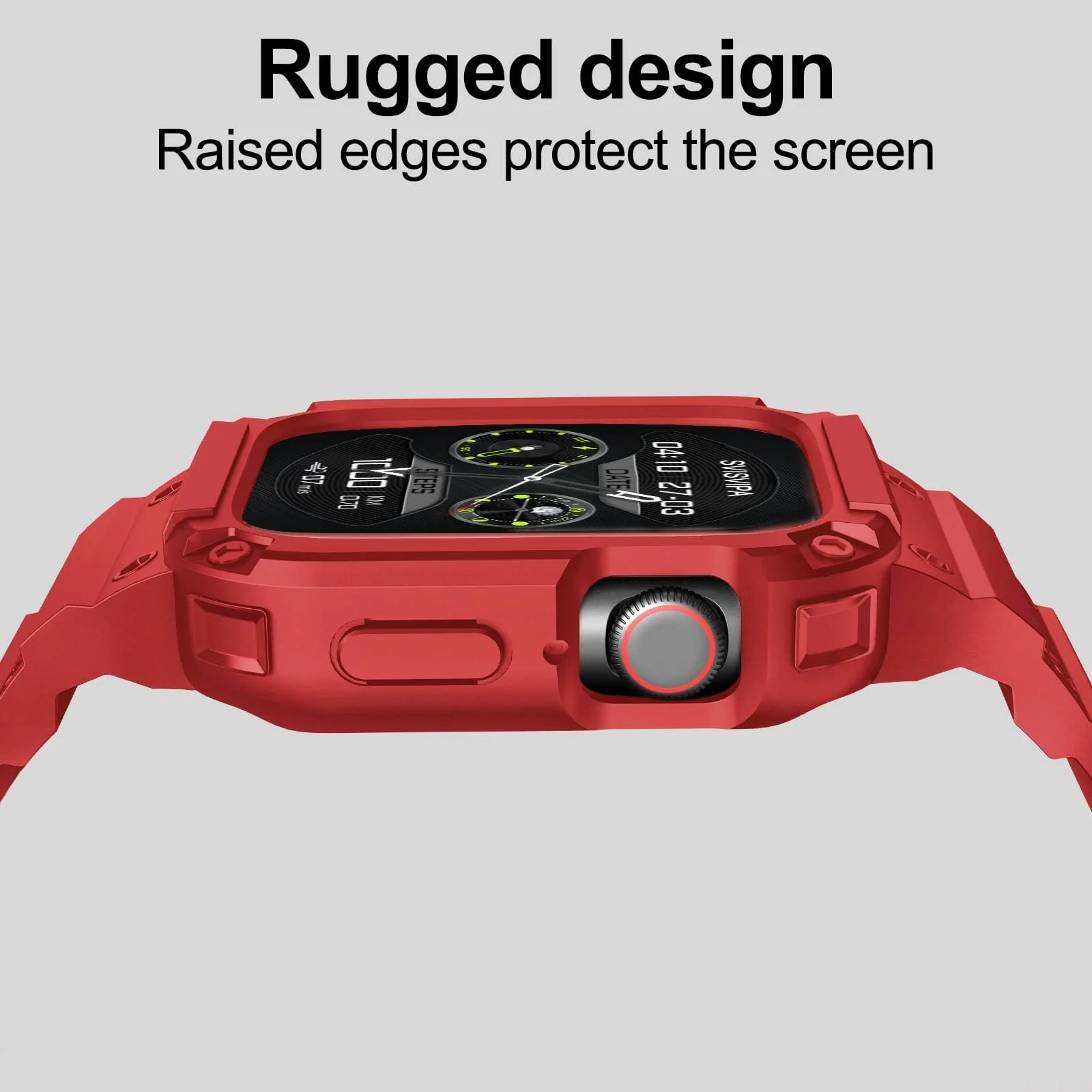 DL3 Mobilak Compatible With Apple Watch Band 45mm 44mm 42mm with Bumper Case, Rugged Men Bands for iWatch SE SE 2 Series 9 8 7 6 5 4 3 2 1, Sport Military Protector Drop-proof Shockproof - Red