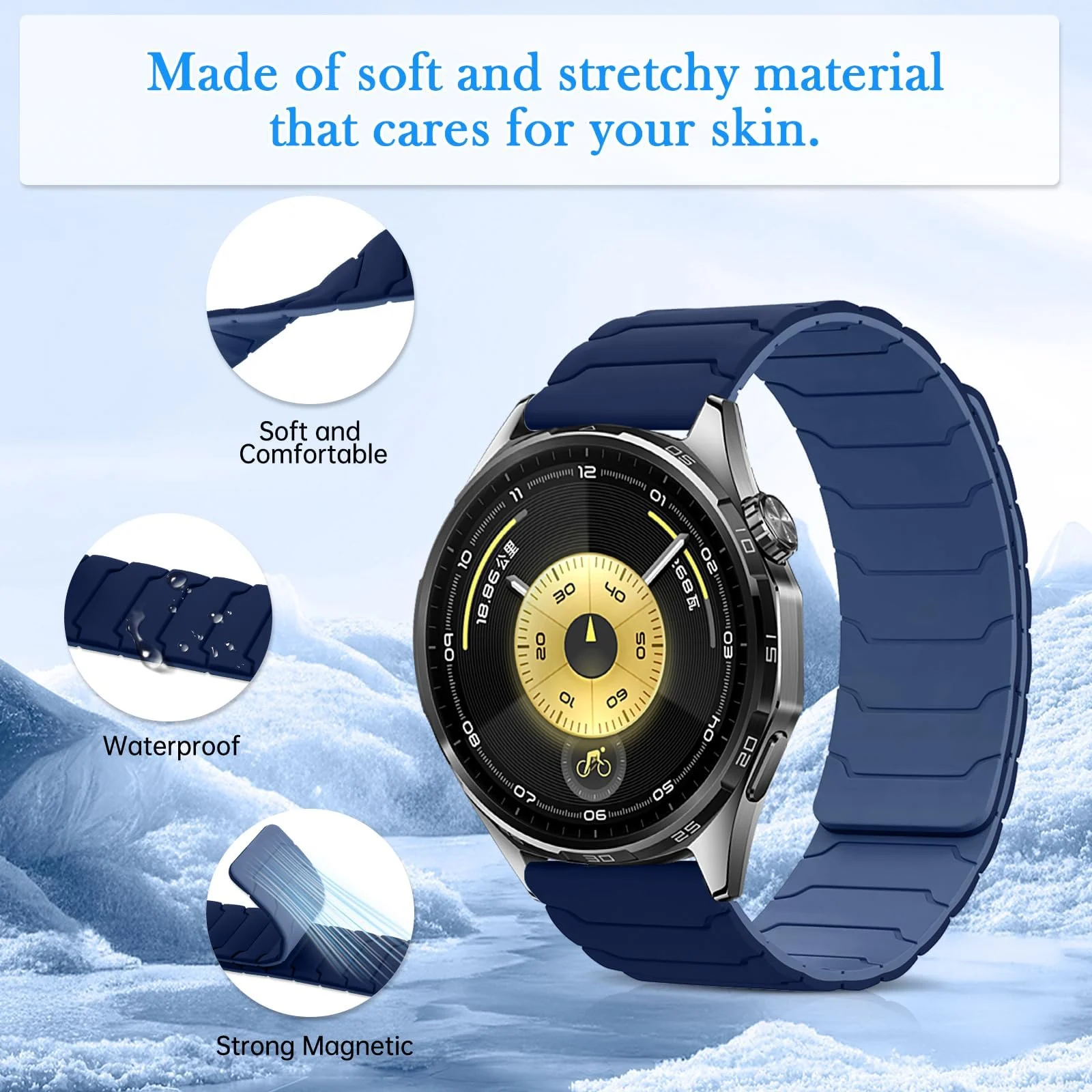 DL3 Mobilak 22mm Silicone Magnetic Strap for Xiaomi Redmi Watch 5 Active/5 Lite/Samsung Galaxy Watch 46mm/Watch 3 45mm/Gear S3/Huawei watch (GT6 GT5 GT4 GT3 GT2 GT 46MM)/GT2E/GT6 Pro/GT 5 Pro/Amazfit GTR4/Bip 6 - Blue/light Blue