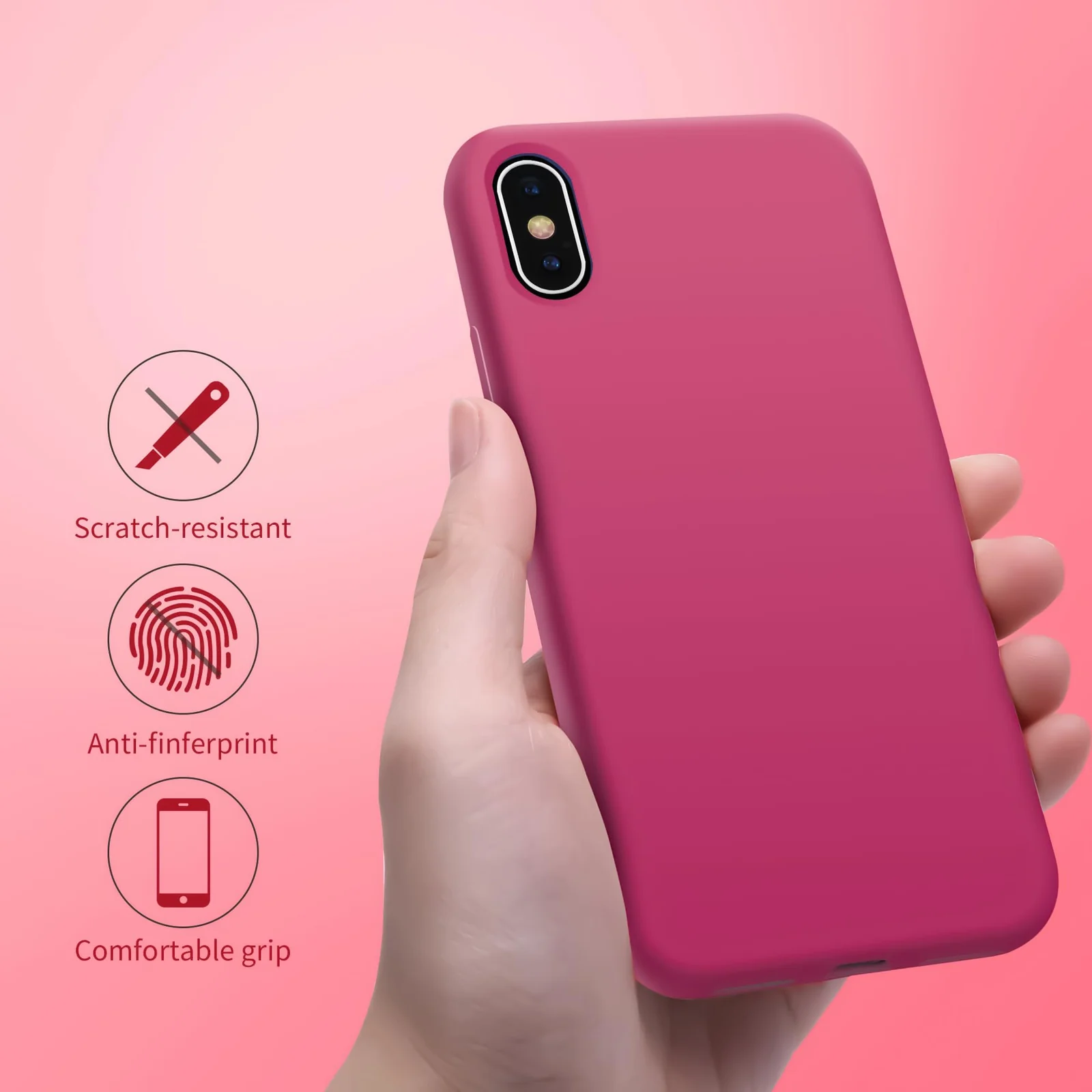 DL3 Mobilak Liquid Silicone Case for iPhone XS Max, Shock-absorbing protection, Scratch-resistant surface, Soft microfiber lining - Rose Red
