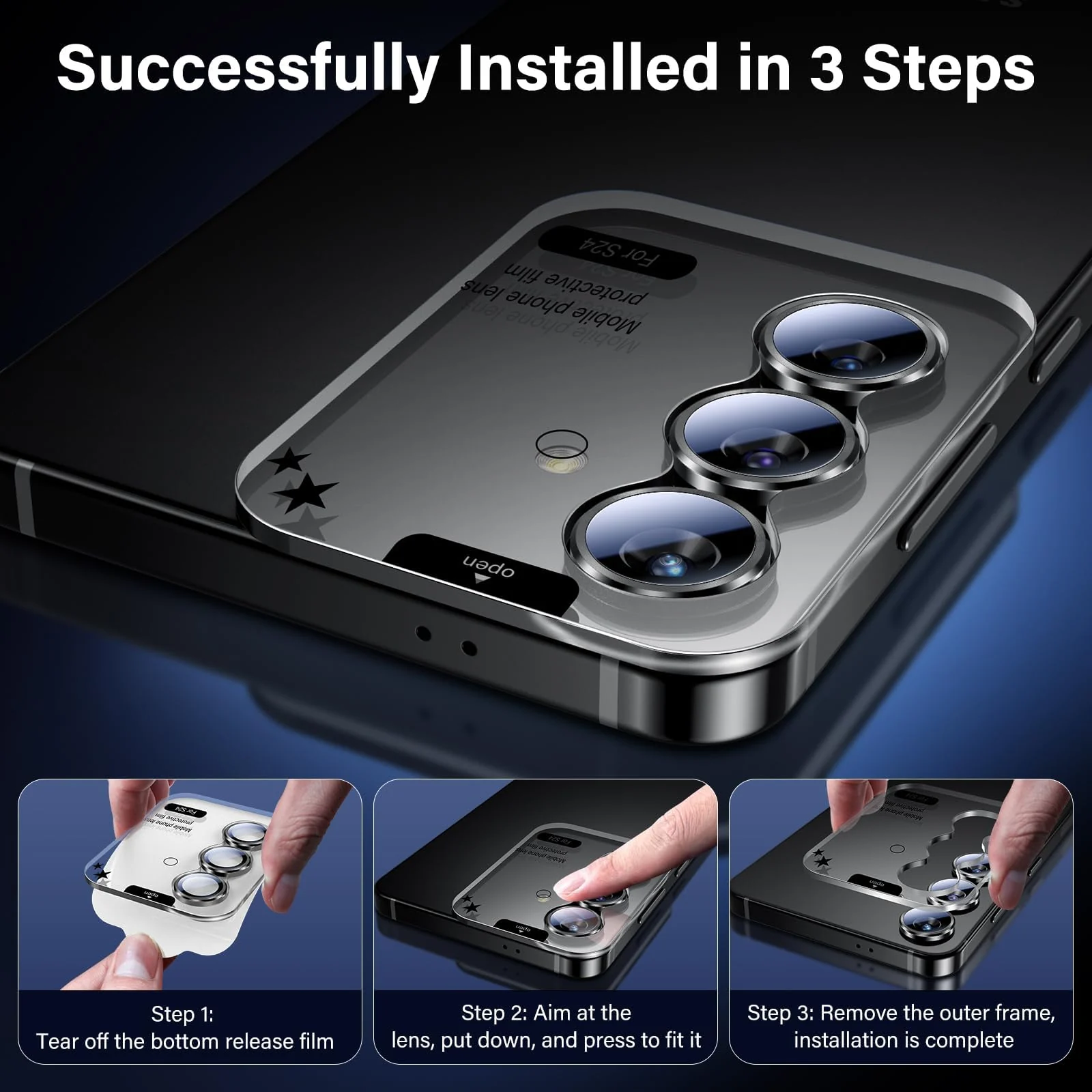 DL3 Mobilak Camera Lens Protector for Samsung Galaxy S24 / S23 / S23 Plus, Ultra HD Anti-Scratch Tempered Glass 9H with Aluminium Alloy Ring, Full Cover Protector Camera [Not for S24+] - Black
