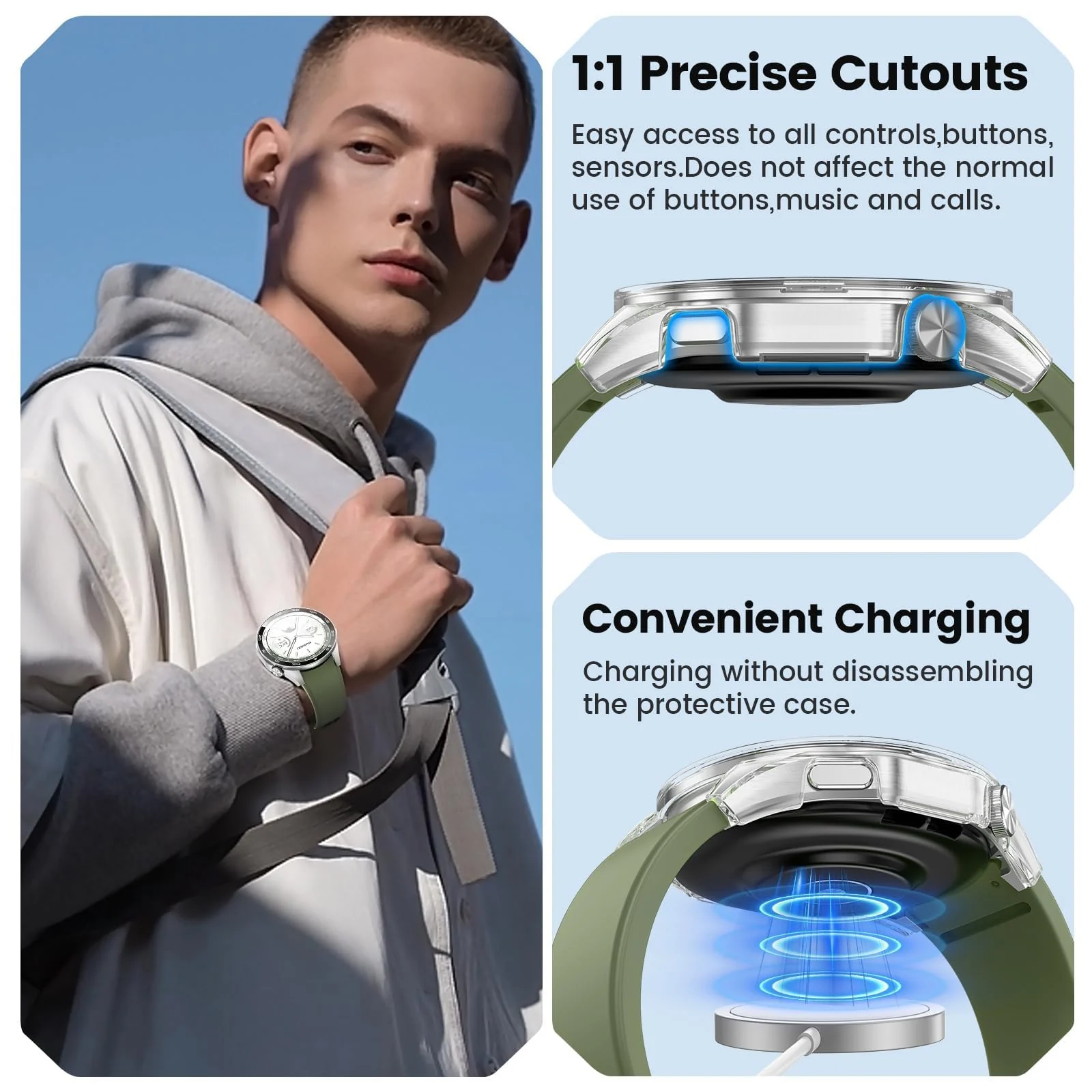 DL3 Mobilak Protective Case for Huawei Watch GT 4 46mm, Hard PC Bumper Cover with Built-in Tempered Glass Screen Protector Shell Cover Full Coverage Scratchproof with Scale - Silver