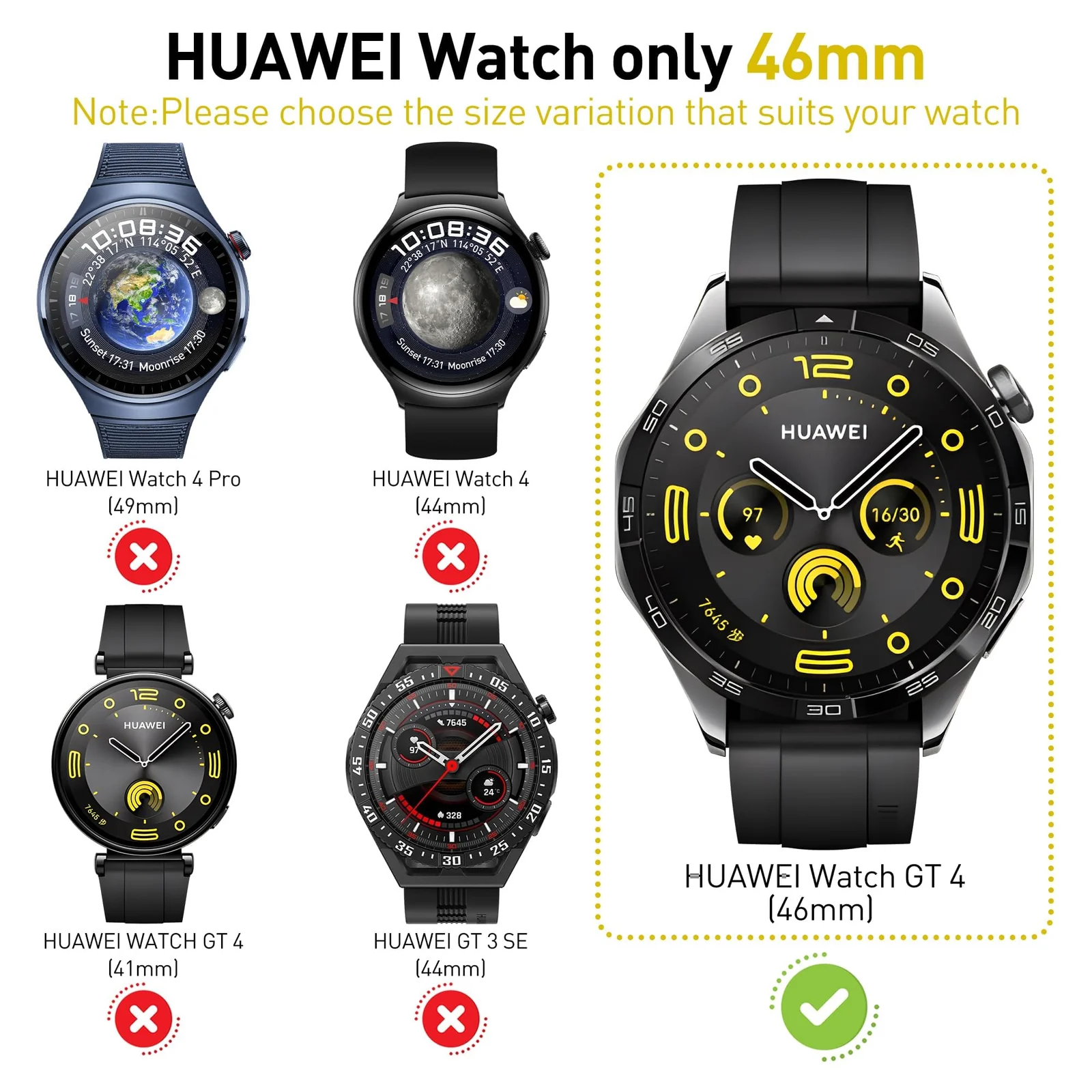 DL3 Mobilak Case with Screen Protector for Huawei Watch GT4 46 mm, Bumper Full Coverage Hard PC Overall Protective Cover, Built-in Tempered Glass Film High Sensitivity For Huawei GT 4 46mm - Black