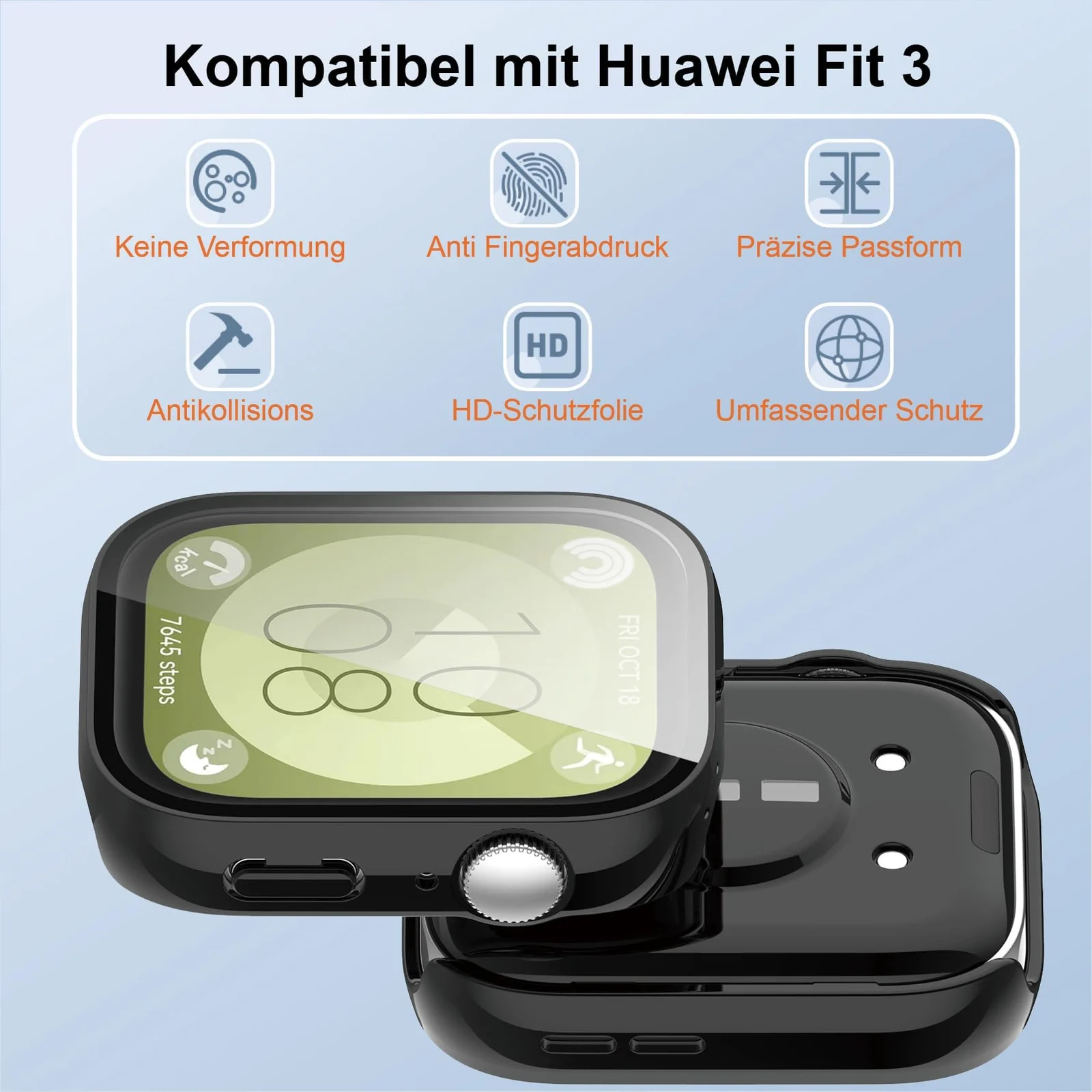 DL3 Mobilak Case Compatible with Huawei Watch Fit 3, Full Coverage Slim Hard Case Protective Bumper Built-in Tempered Glass Screen Protector Shell for Huawei Watch Fit 3 - Black