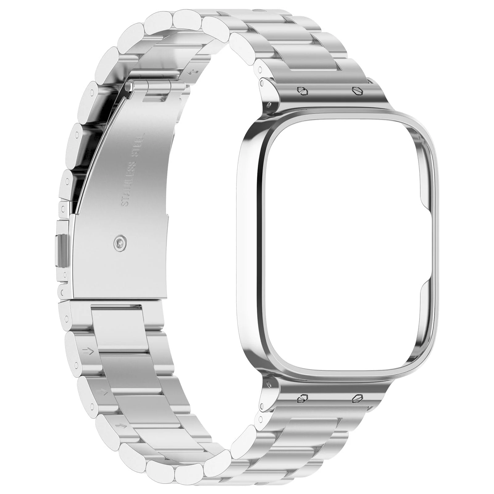 DL3 Mobilak Compatible with Xiaomi Redmi Watch 3 Band With Case, Metal Stainless Steel Bands Adjustable Wristbands Smartwatch Accessories for Redmi Watch3 Strap With Cover for Women Men - Silver