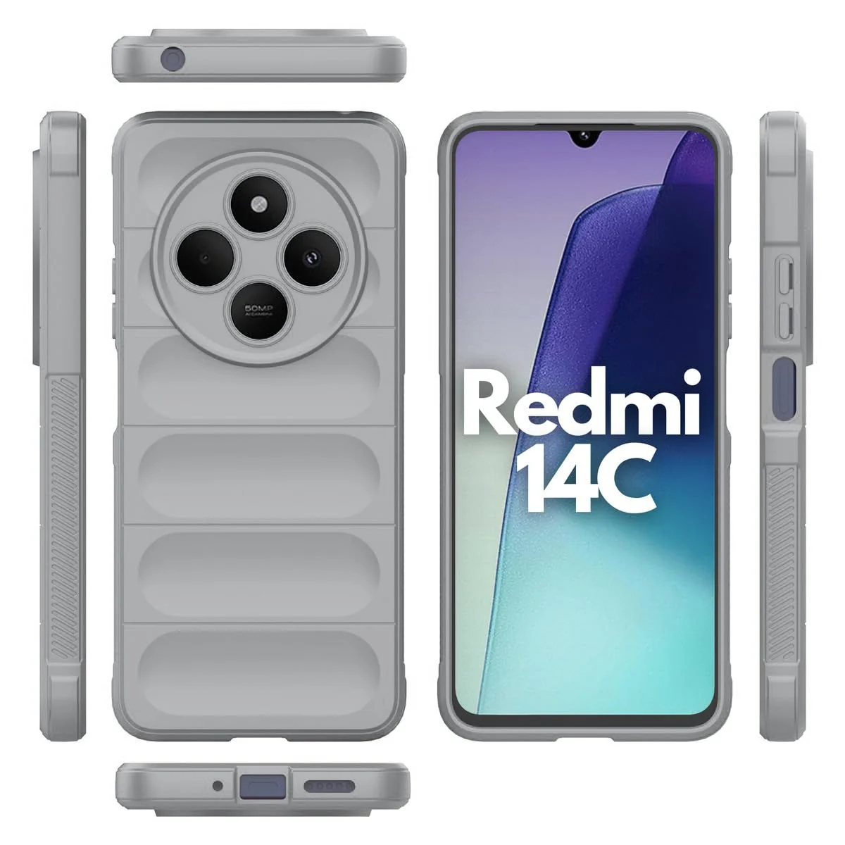 DL3 Mobilak Silicone Case for Xiaomi Redmi 14C 4G/Poco C75 Heavy Duty Protective [Slim Fit] Shockproof Soft Flexible Protective Design Shock-Absorption TPU Cover With Camera Protection - Gray