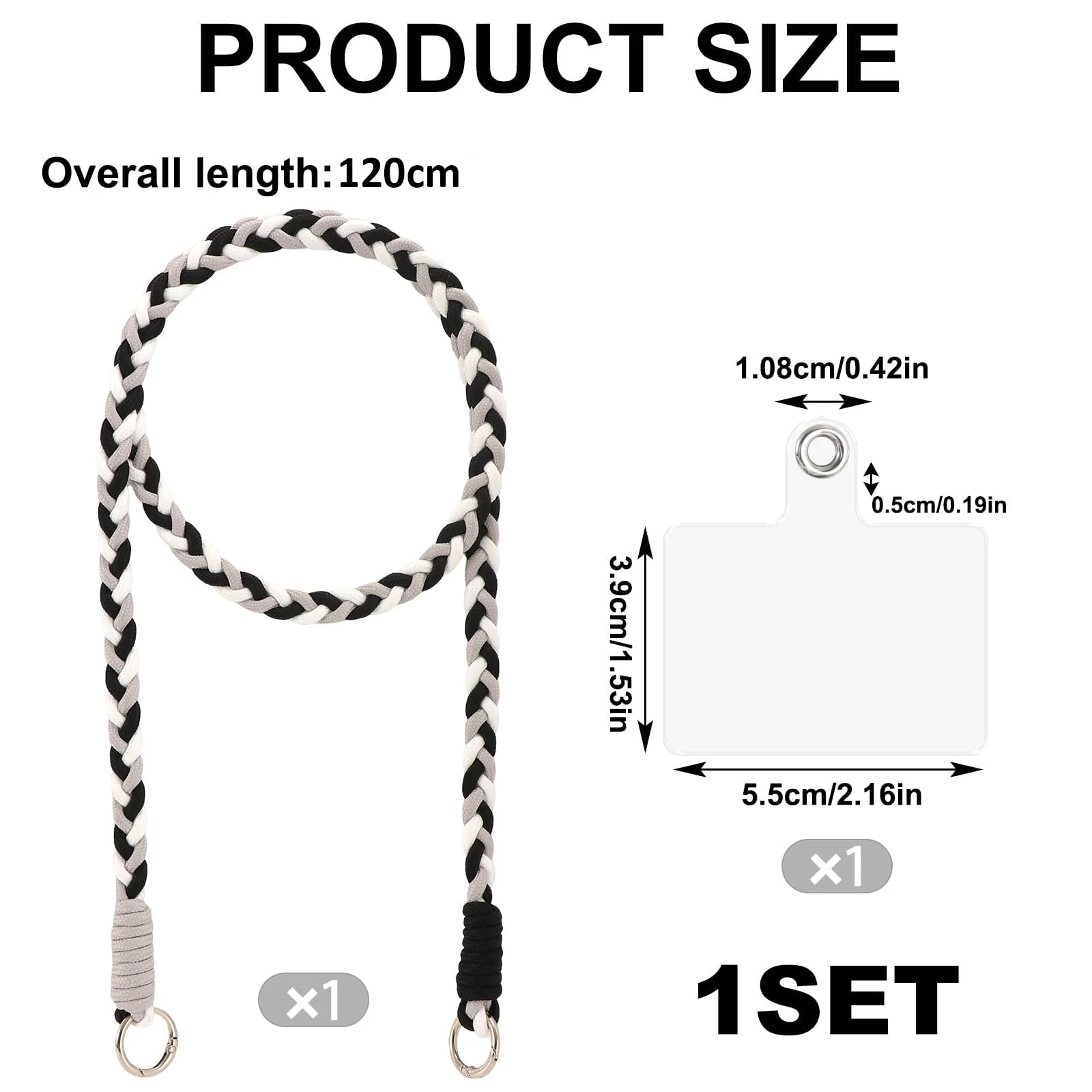 DL3 Mobilak Adjustable Nylon Crossbody Phone Lanyard Strap for Most Smartphones and Cases, Adjustable length - Black/White