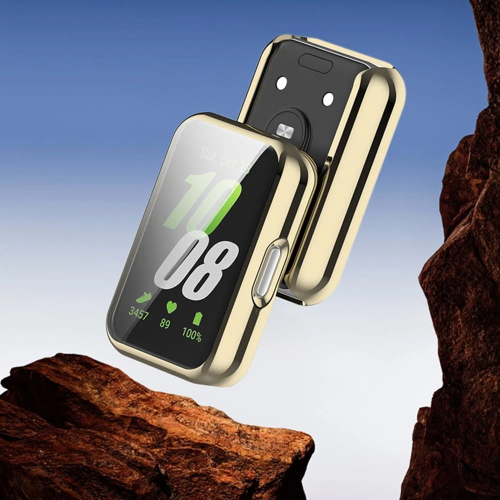DL3 Mobilak Case Compatible with Samsung Galaxy Fit 3 Case All-Around with Built-in Screen Protector Watch Soft TPU Shockproof Cover Slim Guard Thin Bumper Shell Protector - Gold