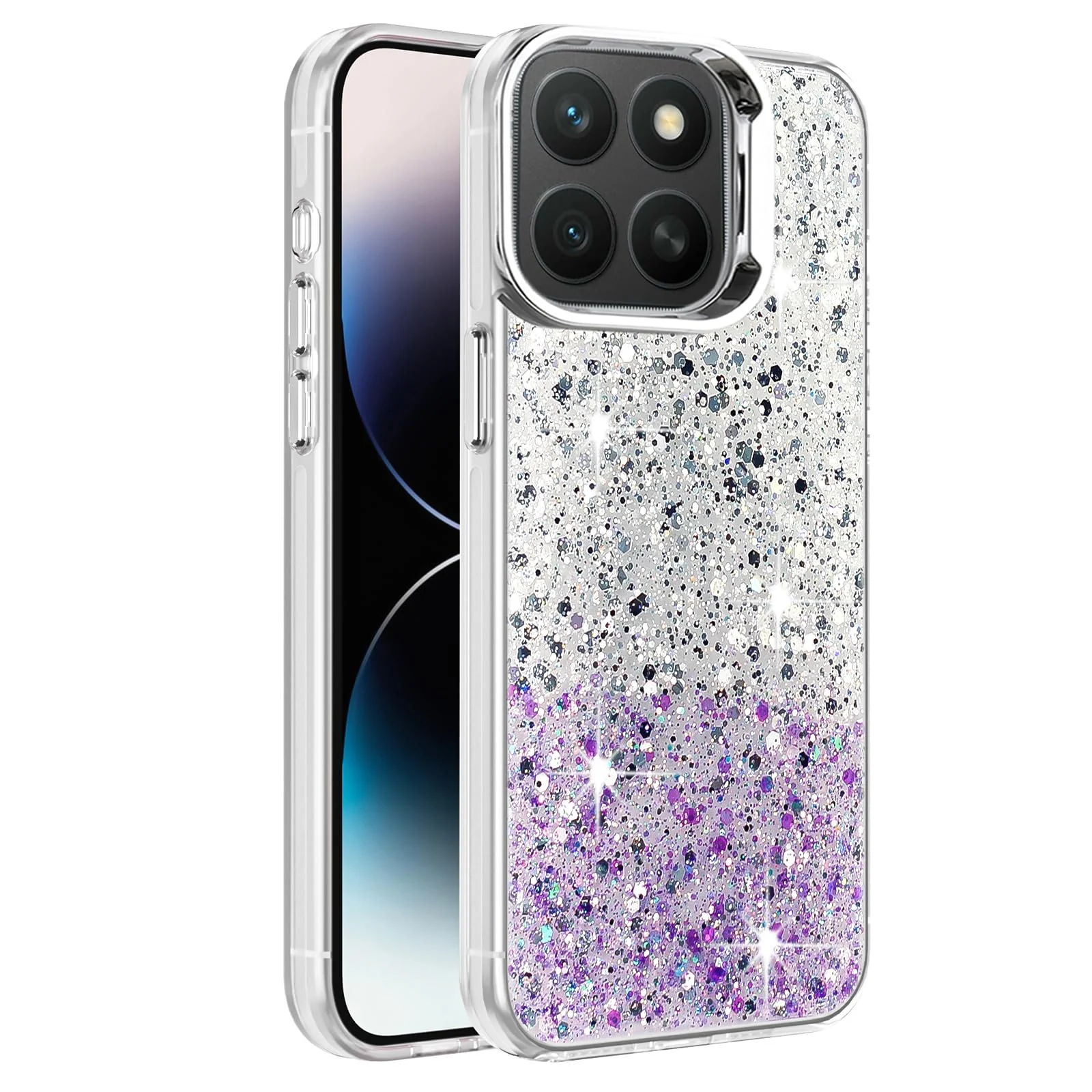 DL3 Mobilak Glitter Protective Case for Honor X8c, Supports wireless charging, Camera protection, Shock-absorbing protection - White Purple