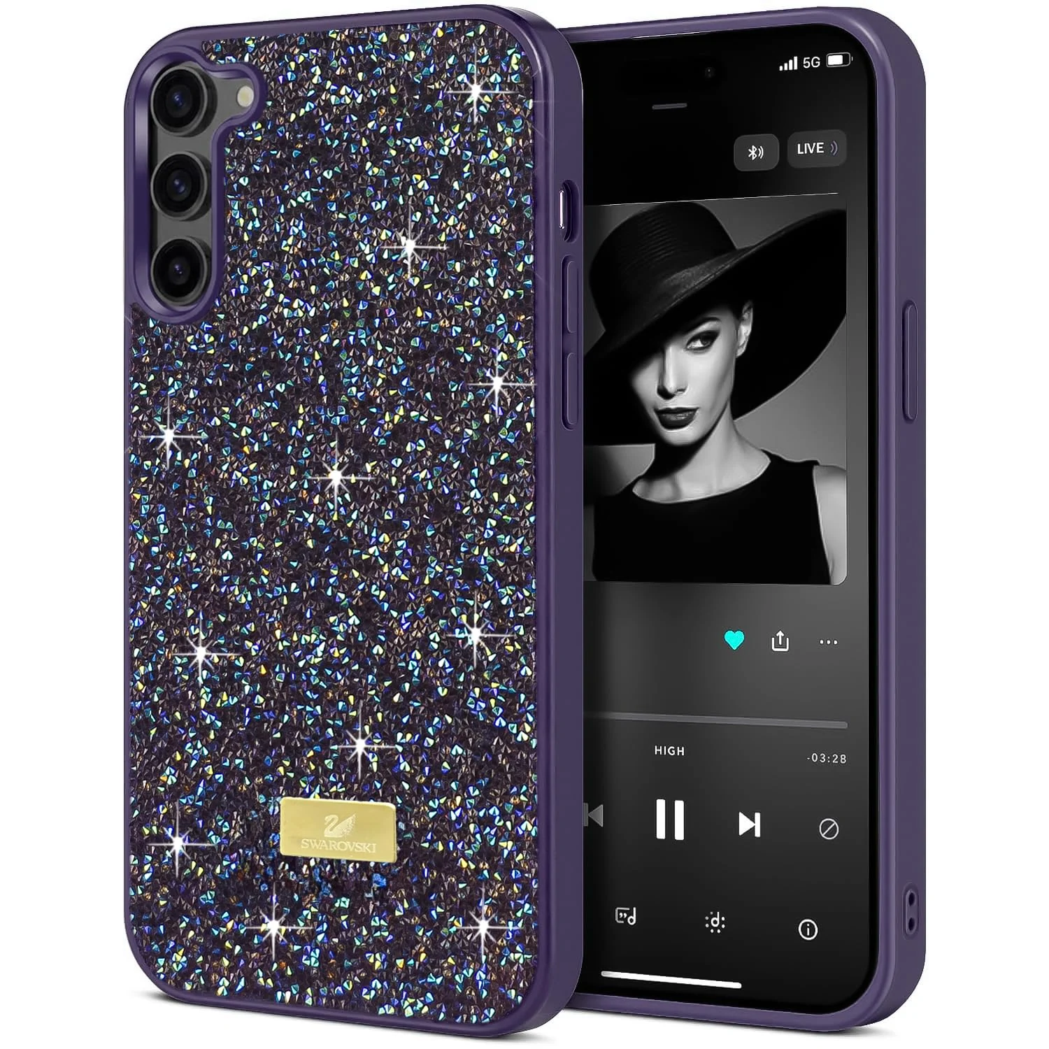 Case For Samsung Galaxy S23+ Plus Case Glitter, Sparkle Diamond Crystal Bling Case with Bling, Ultra Thin Lightweight Full Body Shockproof Anti-Scratch Protective Cover - Black