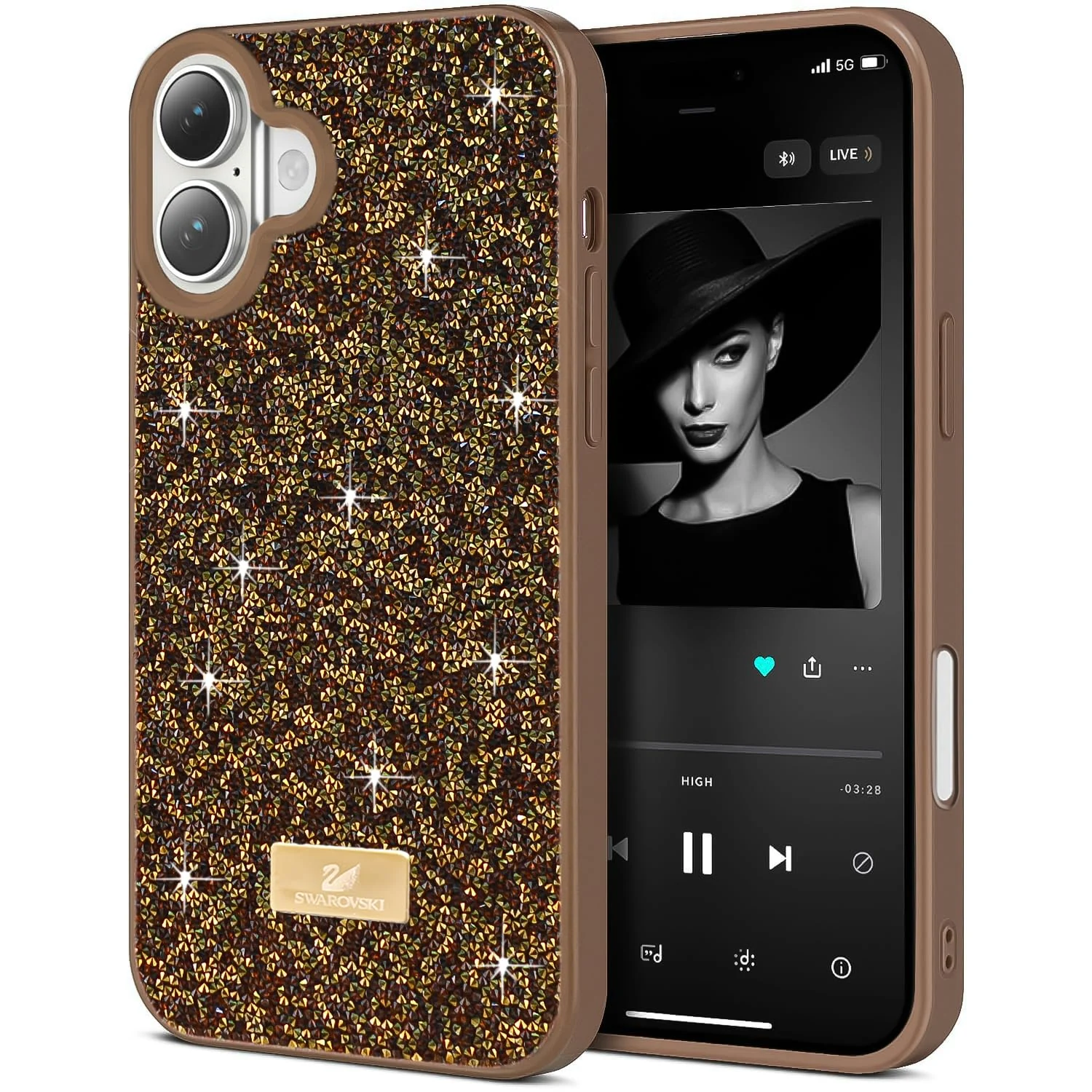 DL3 Mobilak Glitter Protective Case with Camera Protection for iPhone 16+ Plus 6.7-Inch - Brown