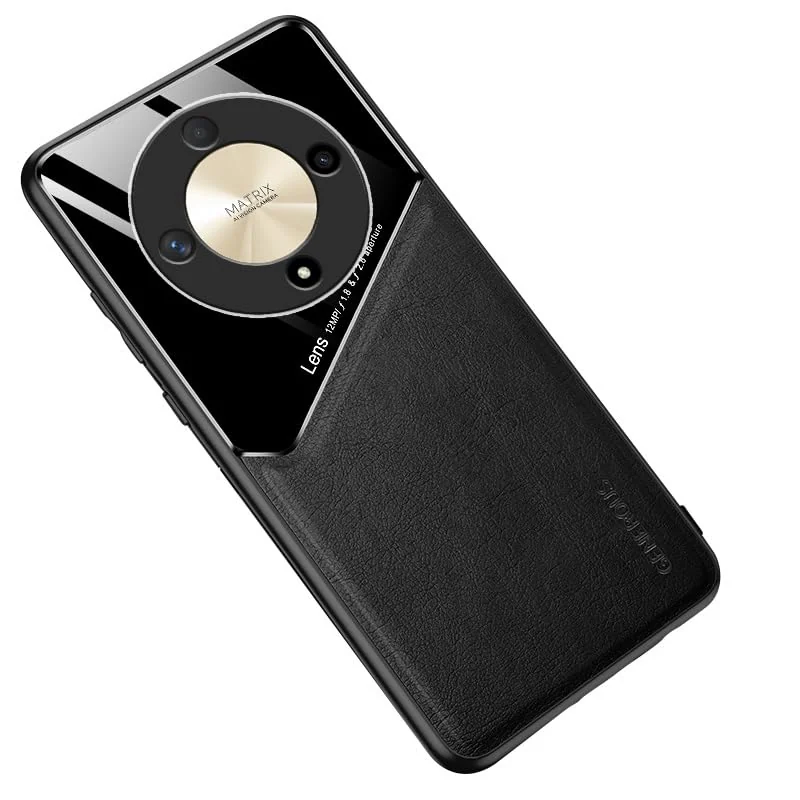 DL3 Mobilak Faux Leather and Plexiglass TPU Case for Honor X9B with Magnetic Car-Mount Support and Shockproof Design - Black