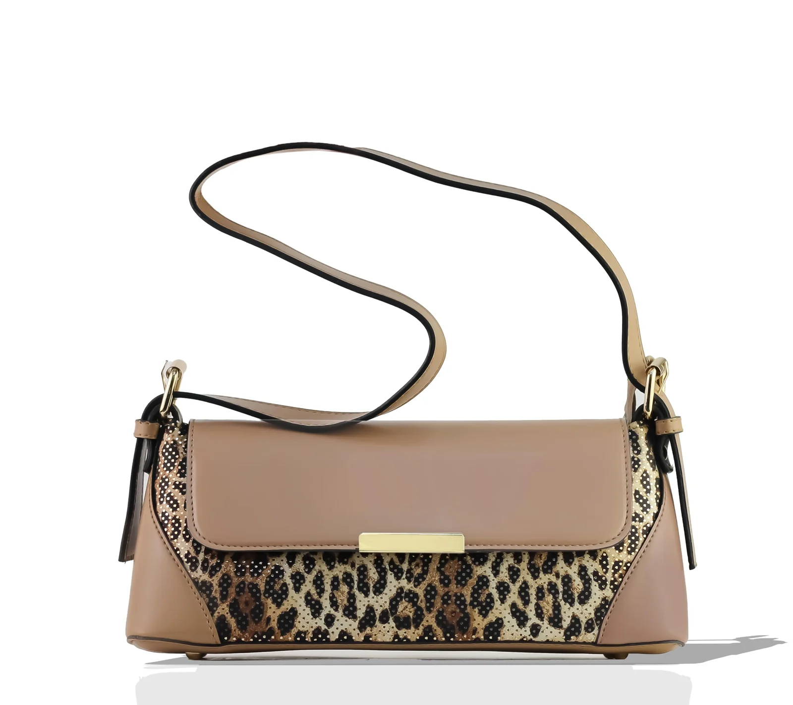 Mobigon Elegant Women’s Baguette Shoulder Bag with Magnetic Gold Clasp, Textured Faux Leather, Zippered Main Compartment & Inner Pocket for Formal & Daily Use