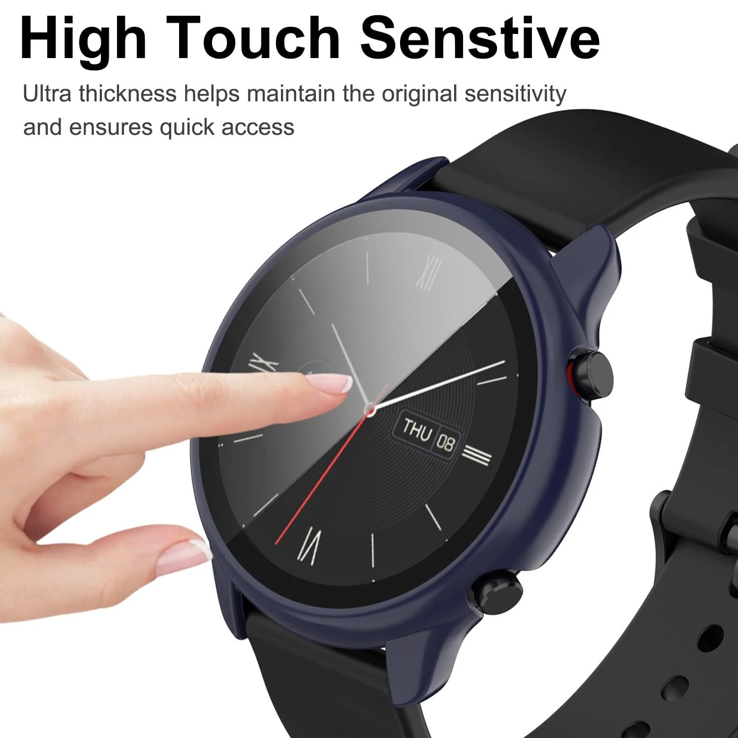 DL3 Mobilak Protective Case Compatible with Amazfit GTR 2 / GTR 2e 9H Hardness PC Case Bumper Full Slim Protective Cover with Tempered Glass For Amazfit GTR2 / GTR 2e - Blue