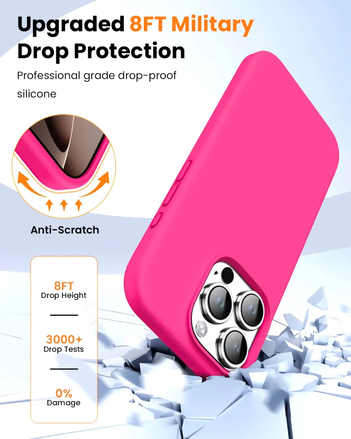 DL3 Mobilak Liquid Silicone Protective Case with Soft Microfiber Lining for iPhone 16 Pro Max - Neon Pink