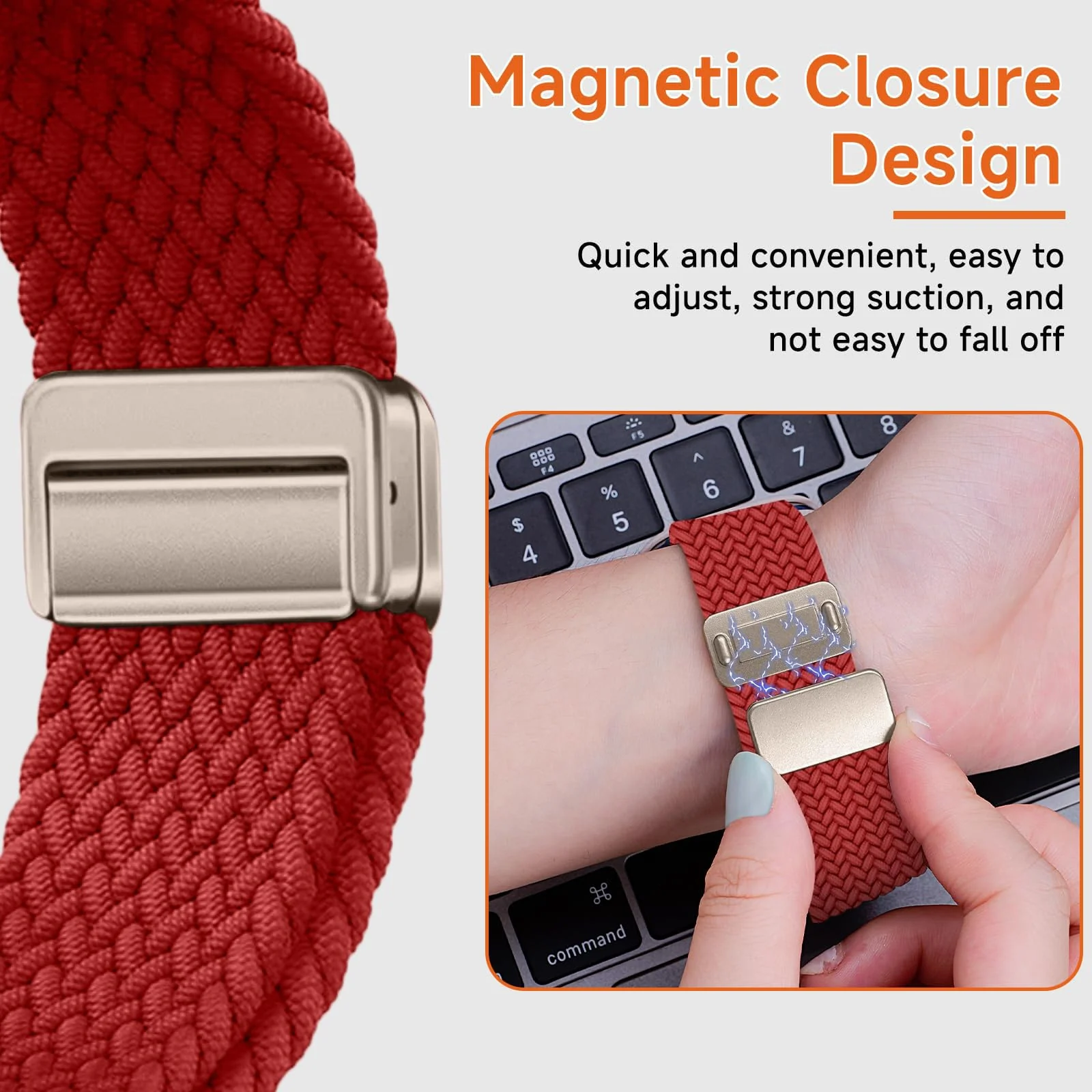 DL3 Mobilak Braided Bracelet Compatible with Redmi Watch 4/5 / 6 / Xiaomi Smart Band 8 Pro/Band 9 Pro, Nylon Magnetic Fabric Elastic Sport Nylon Replacement Strap for Men Women - Red