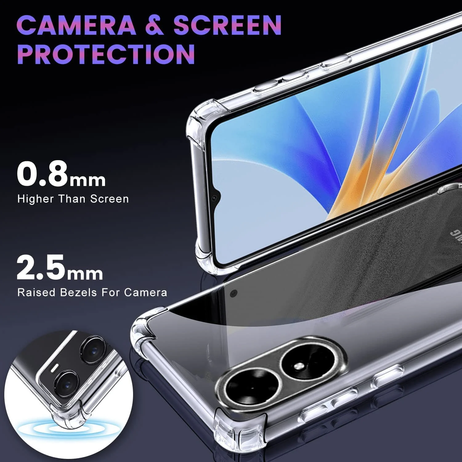 DL3 Mobilak Case Compatible with OPPO A17 / OPPO A17K, Cover Silicone Transparent TPU Gorilla Anti-shock Protector Camera Shockproof Corners - Clear