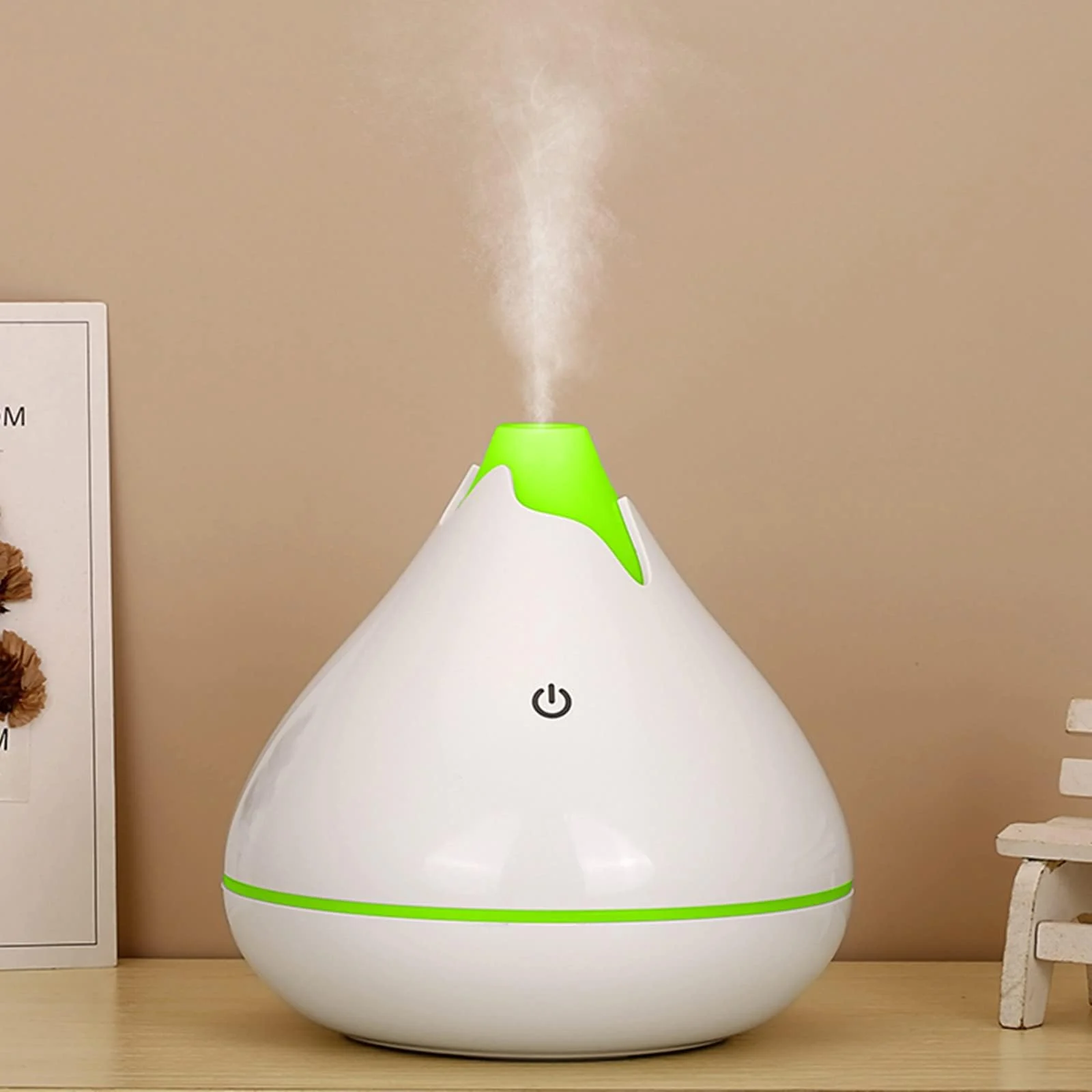 Mobigon Wood Cool Mist Ultrasonic Humidifier for Room Moisture, Aroma Diffuser for Home, 350ml Essential Oil Diffuser with 7 Colorful Night Light, Auto Shut-Off, Home, Office - White
