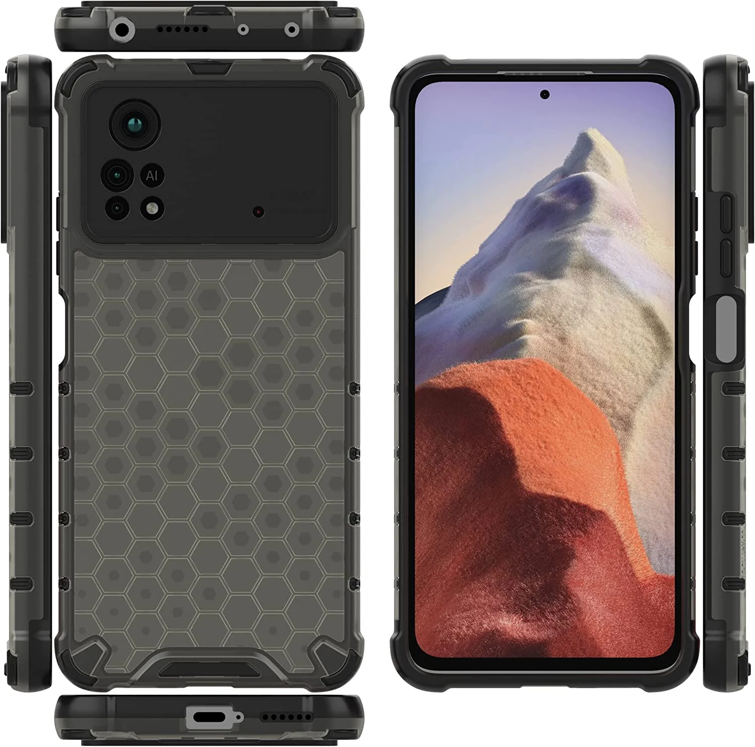 DL3 Mobilak Honeycomb Protective Case for Xiaomi Poco X4 Pro 5G, Shock-absorbing protection, Transparent design, Slim, lightweight profile - Black