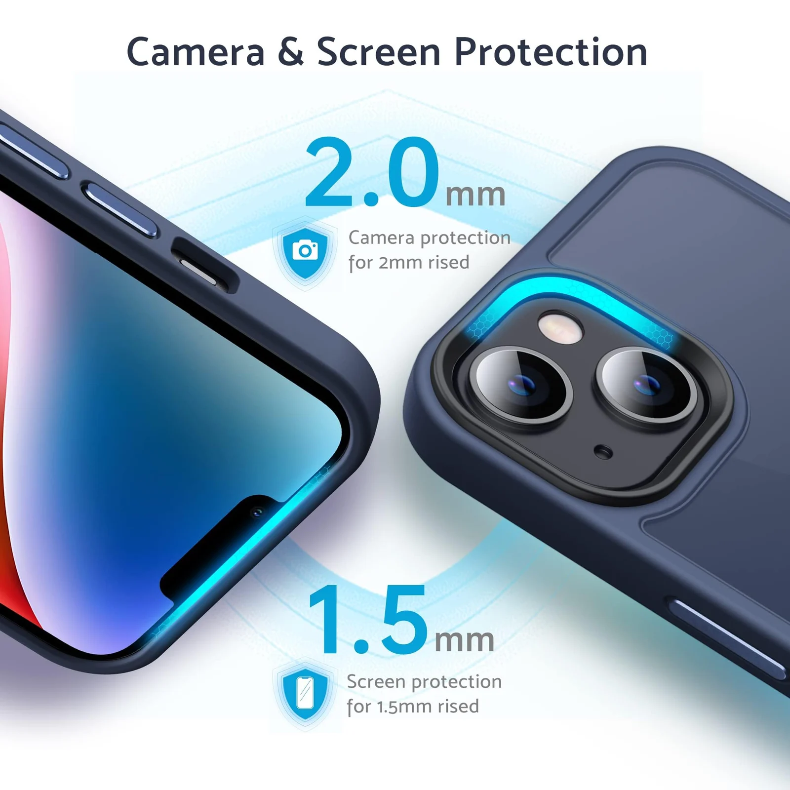 DL3 Mobilak Matte Protective Case for iPhone 13 / iPhone 14 with Camera Protection and Shockproof Design - Dark Blue