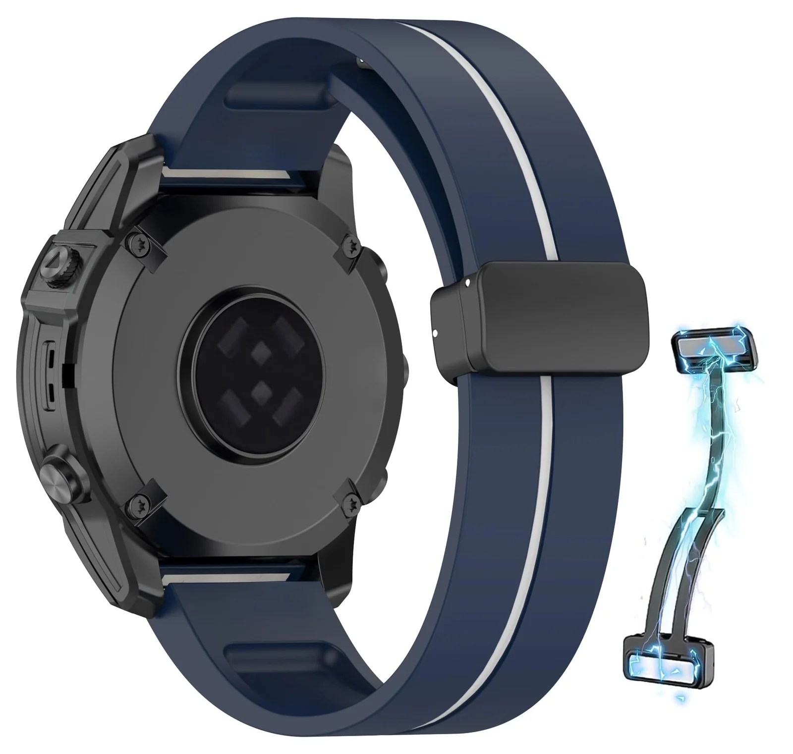 DL3 Mobilak Silicone Band Magnetic Clasp 22MM Strap For Samsung galaxy watch3 45mm /galaxy 46mm/Gear S3/Huawei watch GT3 46MM/GT2E/GT2 Pro/GT GT2 46MM/Magic Watch2 46mm/Amazfit GTR 3/4 - Blue White