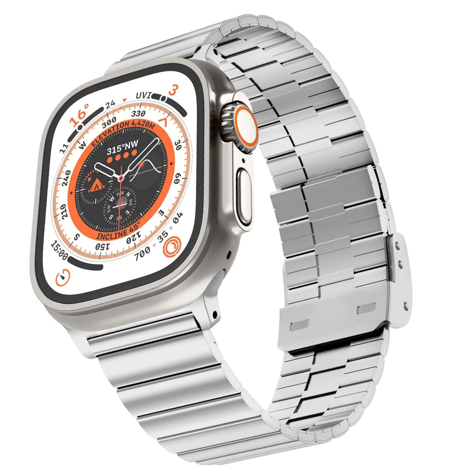DL3 MOBILAK Adjustable Stainless-Steel Link Watch Strap for 42 and 44 and 45 and 46 and 49mm Apple Watch - C-Silver