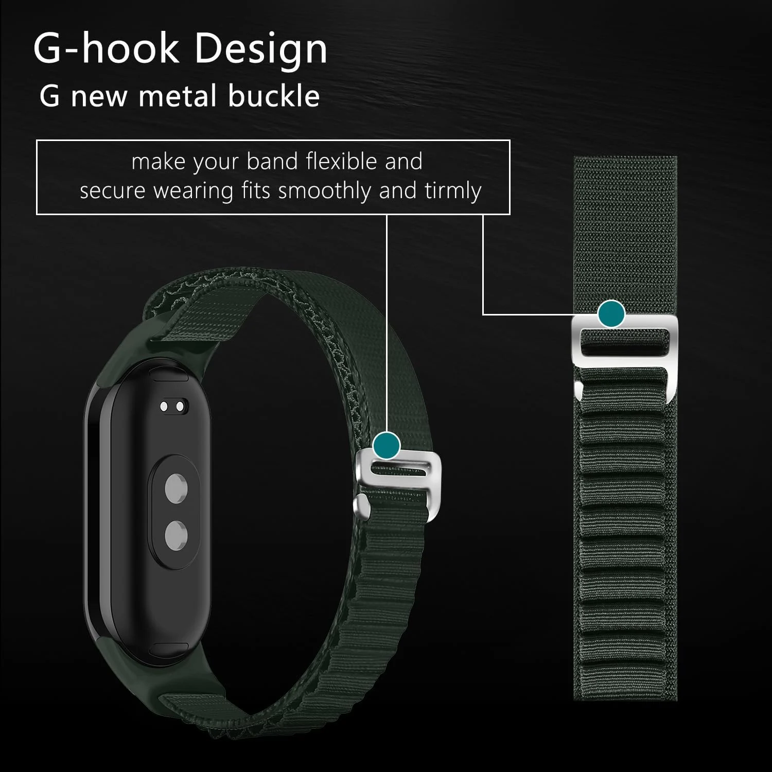 DL3 Mobilak Nylon Titanium G Hook Band, Upgraded Nylon Watch Band, Adjustable Replacement Strap for Xiaomi Band 8 | 9 - Green
