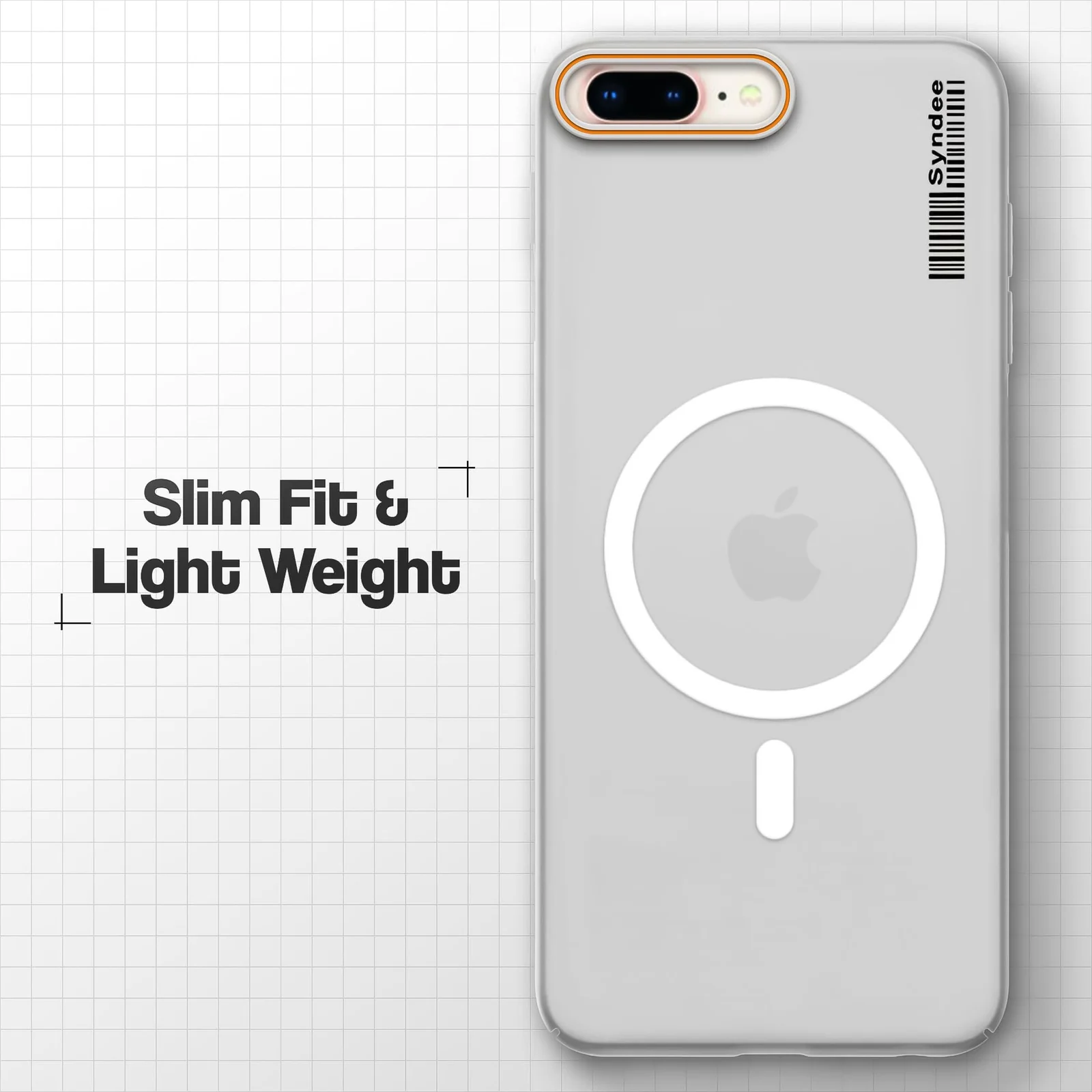 DL3 Mobilak Translucent Matte Case for iPhone 7 Plus / iPhone 8 Plus, Compatible with MagSafe accessories, Shock-absorbing protection, Integrated ring holder - Clear