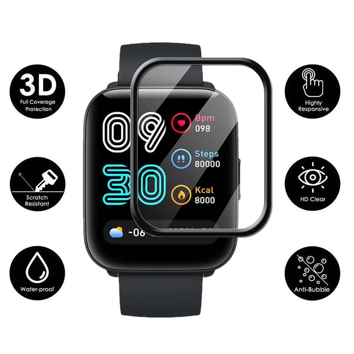 DL3 Mobilak Screen Protector For Xiaomi Watch Mibro C2, 3D Curved Soft Edge Protective Film [Anti-Scratch] [Bubble Free] [Ultra Shatterproof] [High Sensitive] (Not Glass) - Black