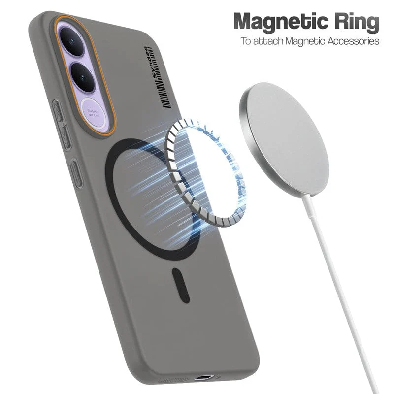 DL3 Mobilak Translucent Matte Case for vivo V70 FE, Compatible with MagSafe accessories, Shock-absorbing protection, Integrated ring holder - Black