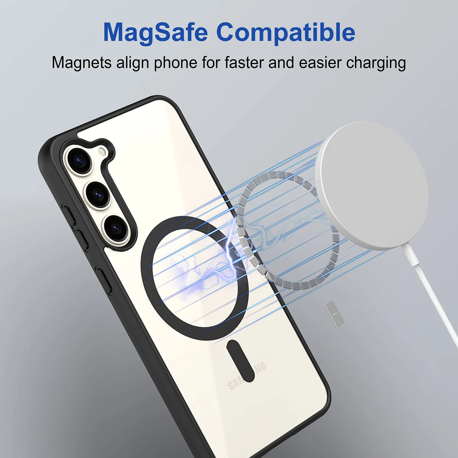 DL3 Mobilak MagSafe-Compatible Clear Magnetic Case for Samsung Galaxy S23 - Black