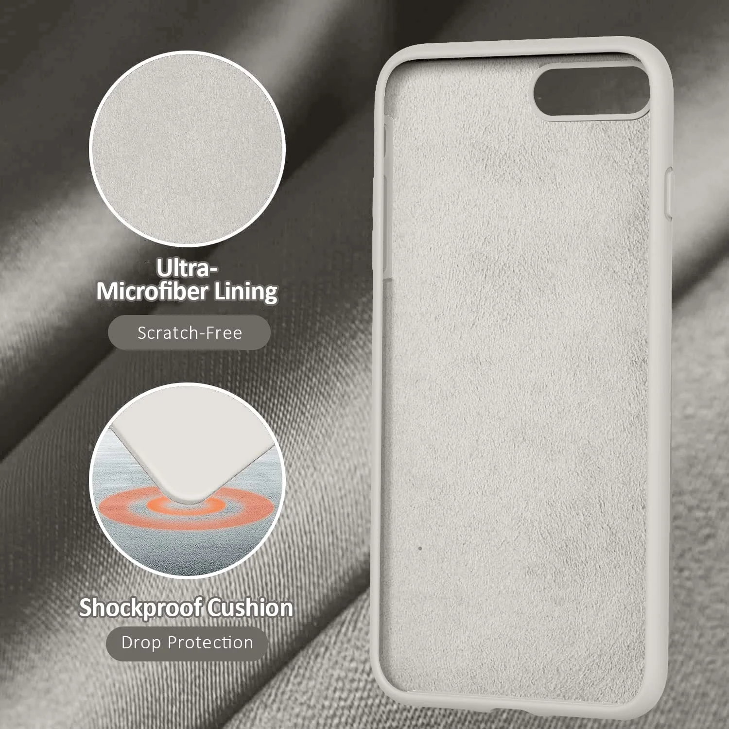 DL3 Mobilak Liquid Silicone Protective Case with Soft Microfiber Lining for iPhone 7 Plus / iPhone 8 Plus - Stone