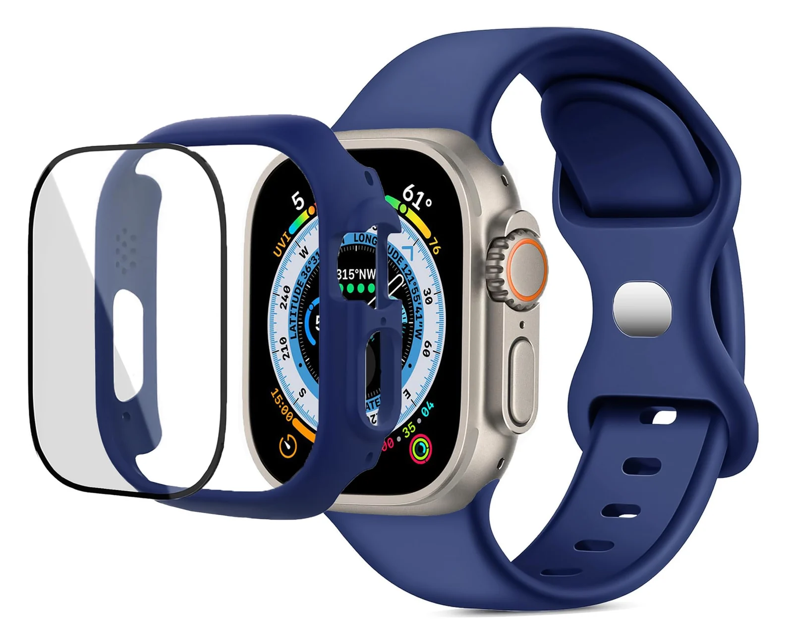 DL3 MOBILAK Band with Case For Apple Watch Ultra/Ultra 2 49mm,Adjustable Silicone Sport Wristband Replacement, Strap With Cover Built-in Glass Screen Protector for iWatch Ultra 49 mm - Blue