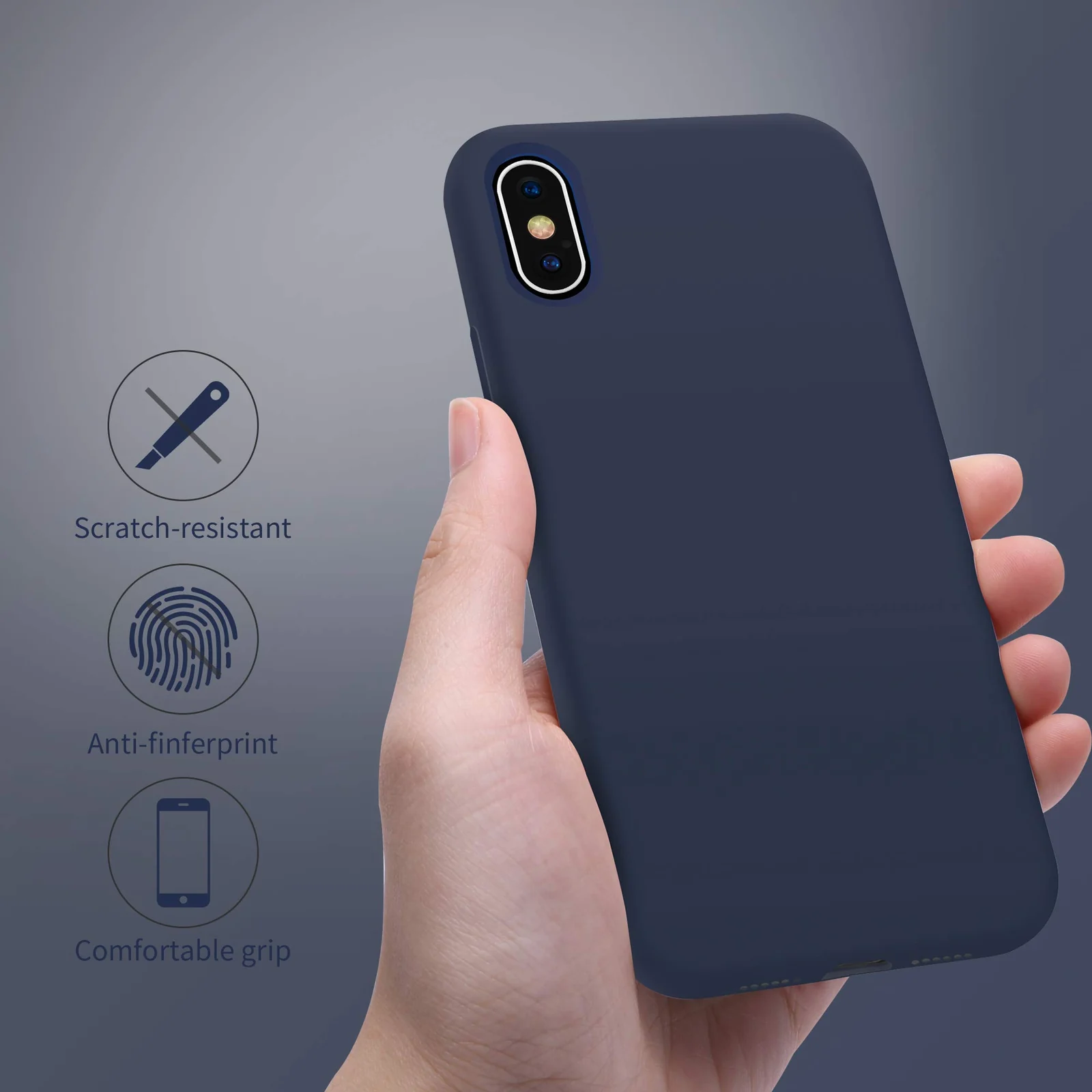 DL3 Mobilak Liquid Silicone Protective Case with Soft Microfiber Lining for iPhone XS Max - Midnight Blue