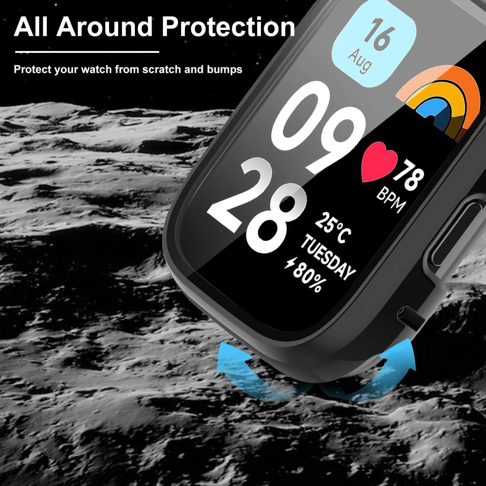 DL3 Mobilak Case with Screen Protector for Xiaomi Redmi Watch 3 Active/Redmi Watch 3 Lite, Bumper Full Coverage Hard PC Overall Protective Cover, Built-in Tempered Glass High Sensitivity - Black