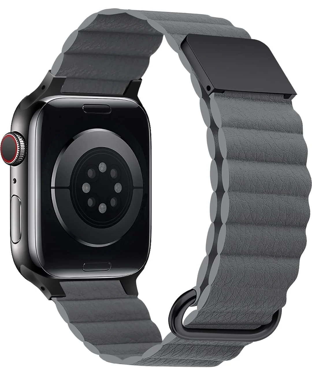 DL3 Mobilak Magnetic Closure System For Apple Watch Ultra Bands 49mm 45mm 44mm 42mm for iWatch Series 8 ultra 7 6 5 4 SE 3 2 Enhanced Adjustable Leather Strap For Men Or Women - Space Grey