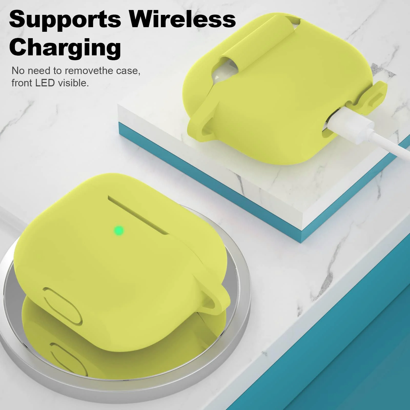 DL3 Mobilak AirPods 3 Case Cover, Silicone Protective Accessories Skin with Keychain Compatible with Apple AirPod 3rd Generation 2021 for Women Girl, Front LED Visible - A. Yellow