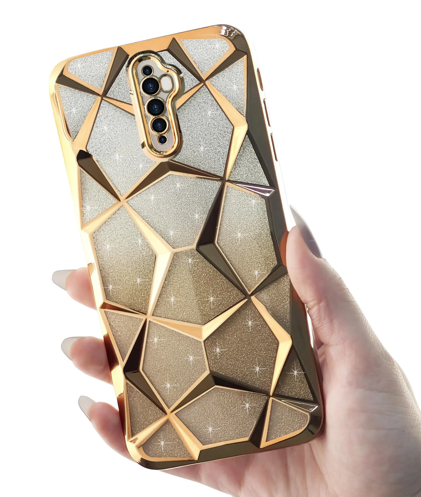 DL3 Mobilak Compatible with OPPO Reno 2F / Reno 2Z Case Plating Bling Gradient Glitter Clear Cover Soft TPU Silicone Cute Camera Protection Shockproof Back for Women Girls Case - Gold
