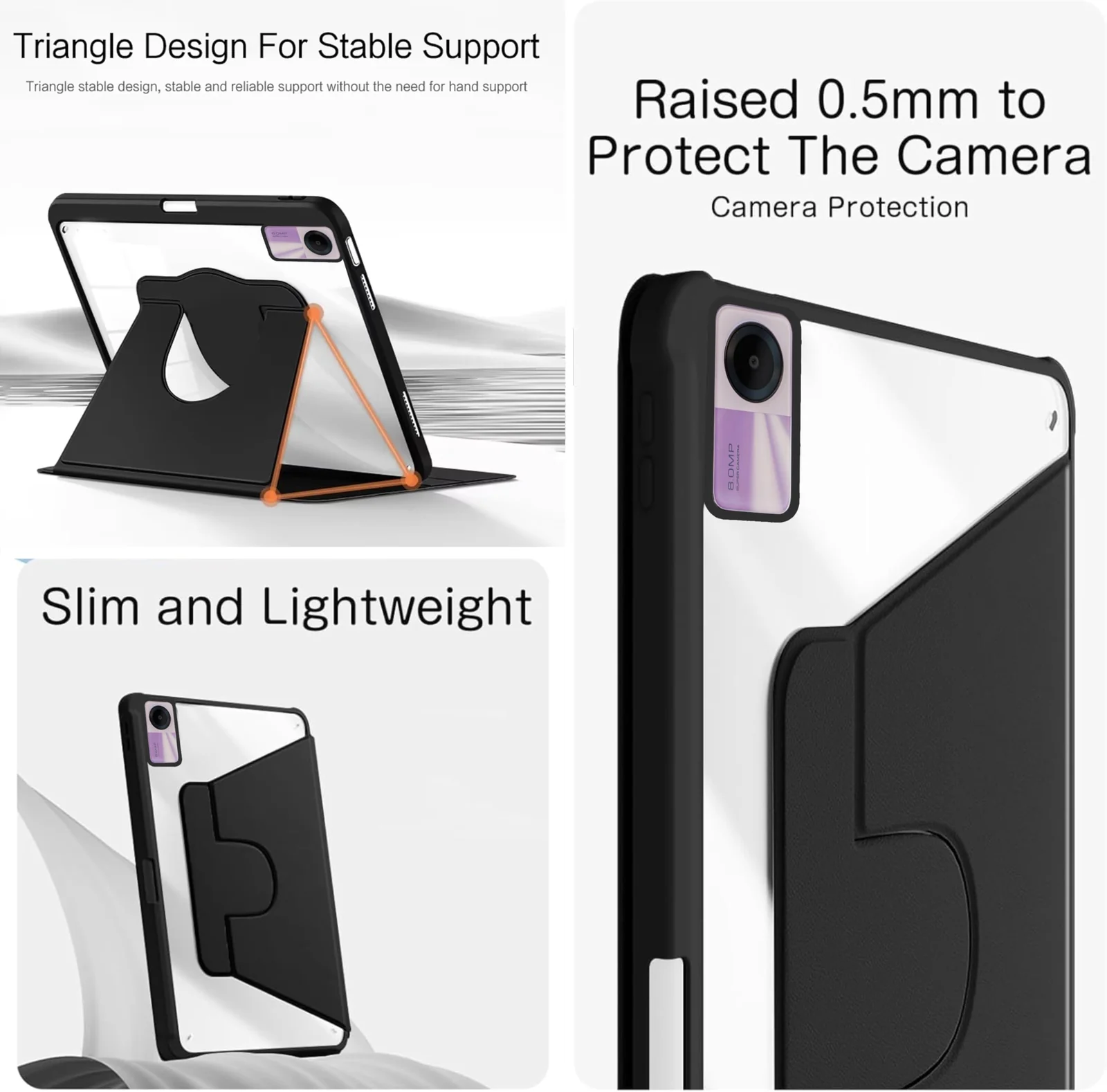 DL3 Mobilak Case for Xiaomi Redmi Pad SE 11 inch Tablet 2023, 360° Rotation Multi-angle Stand Slim Cover PU leather + Transparent Acrylic case with Pen Holder Auto Wake/Sleep - Black
