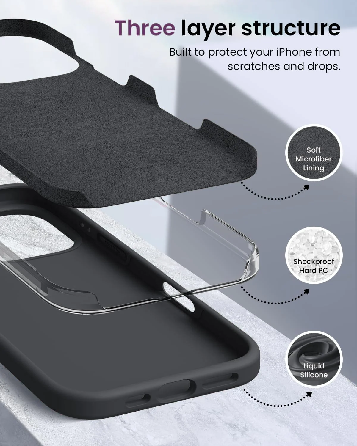 DL3 Mobilak Liquid Silicone Protective Case for iPhone 16 Pro with Microfiber Lining and Shockproof Design - Deep Gray 2