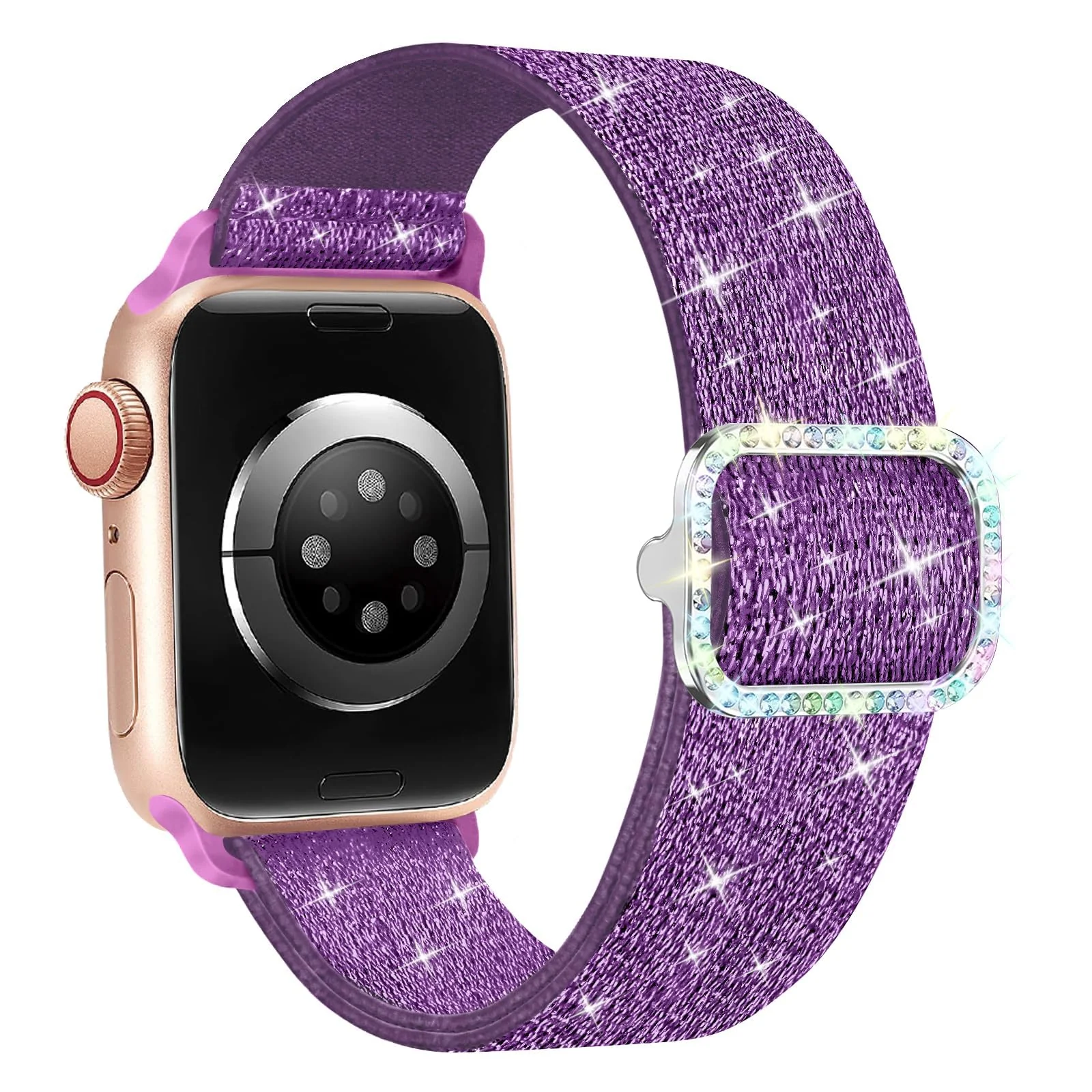 DL3 Mobilak Stretchy Bling Band For Apple Watch 49mm 46mm 45mm 44mm 42mm Women, Nylon Sparkly Strap Solo Loop Glitter Wristband for iWatch Series 11 10 9 8 7 6 5 4 SE3 SE2 SE Ultra 3 2 1 - Purple
