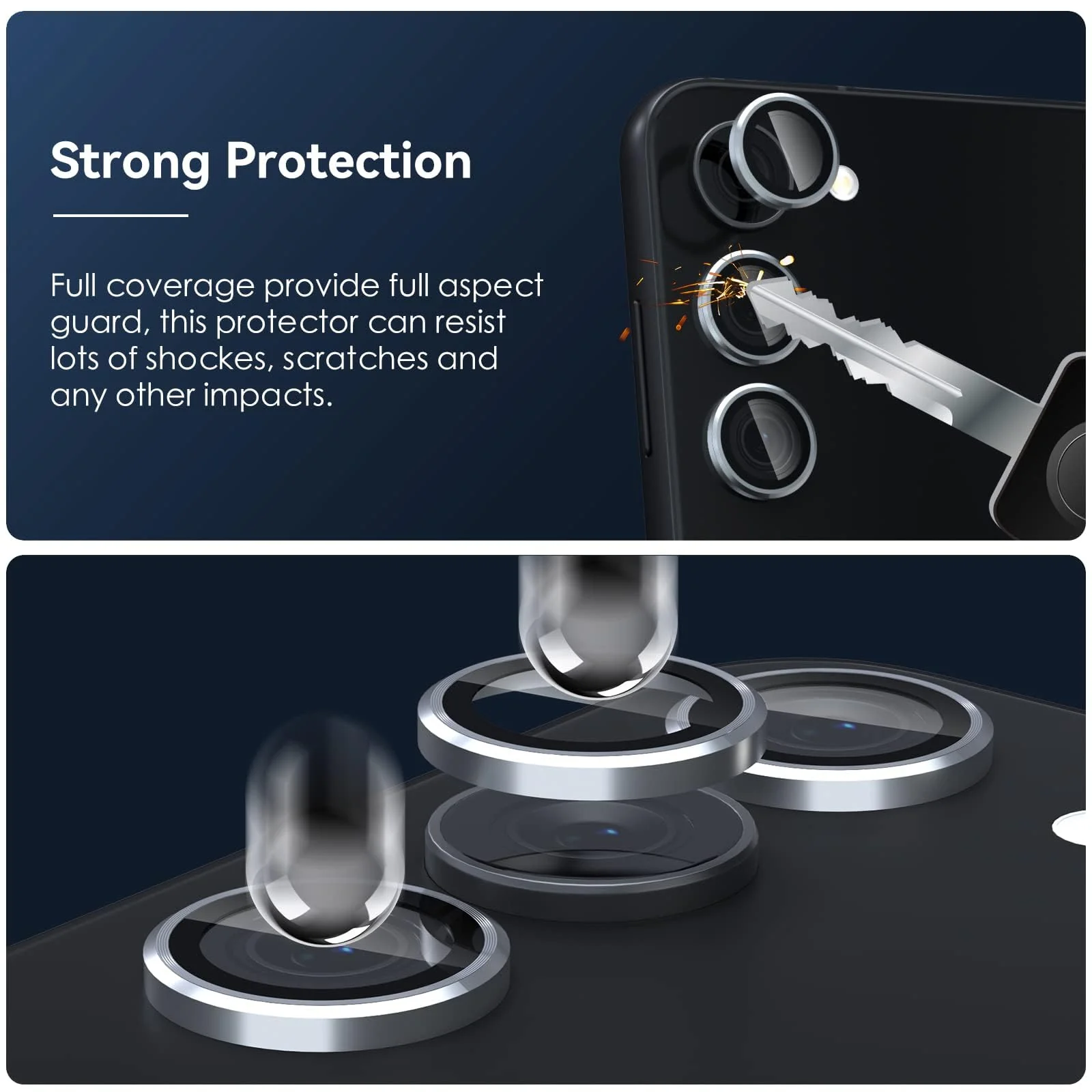 DL3 Mobilak Camera Lens Protector for Samsung Galaxy S24 / S23 / S23 Plus, Ultra HD Anti-Scratch Tempered Glass 9H with Aluminium Alloy Ring, Full Cover Protector Camera [Not for S24+] - Gray